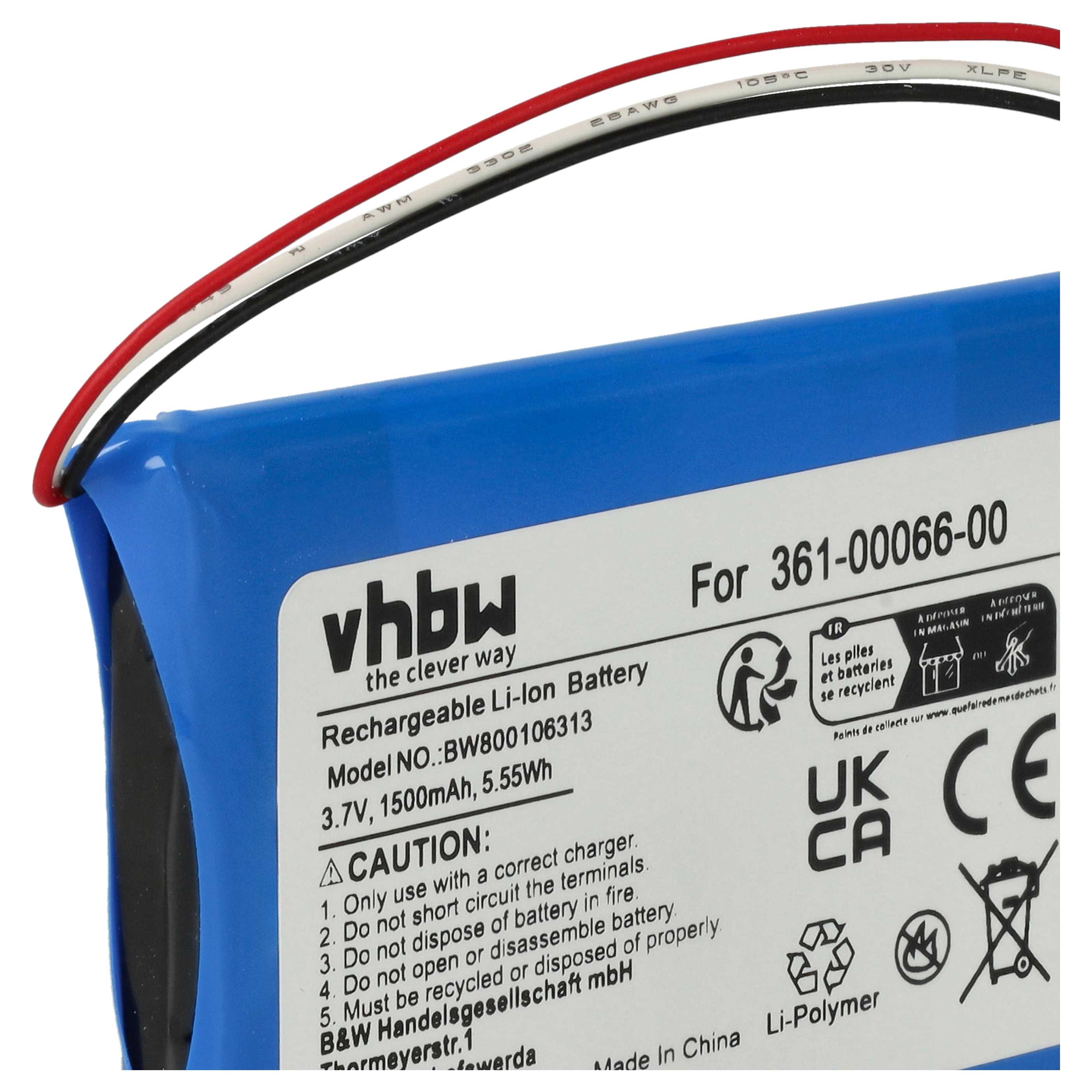 Batteria sostituisce Garmin 361-00066-00, 361-00066-10 per navigatore - 1500mAh 3,7V Li-Ion