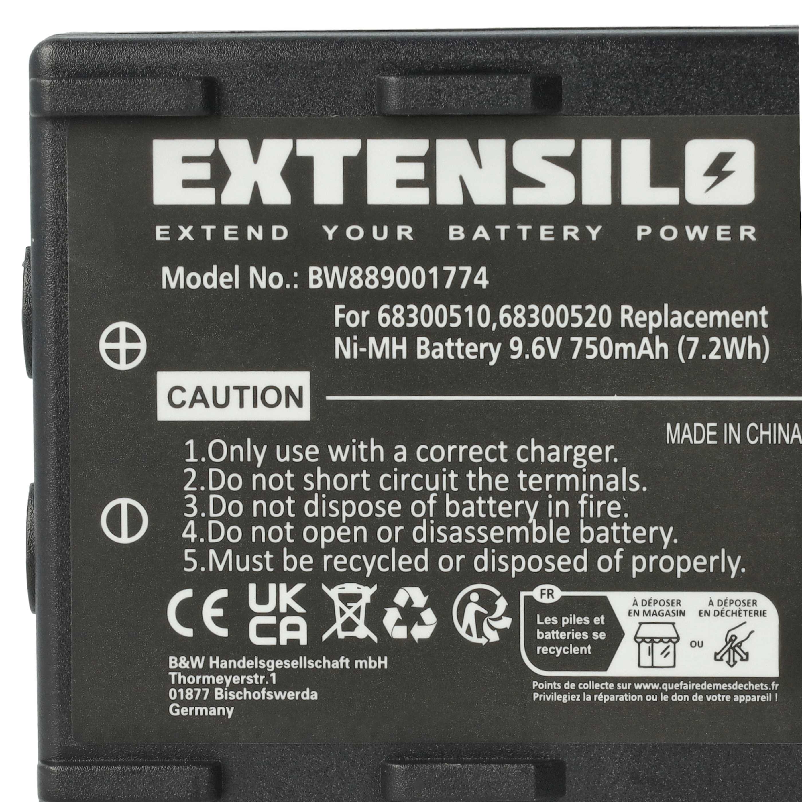 Akku (5 Stück) als Ersatz für Abitron 68300510, 68300520, 68300525, 68300530 Steuerung - 750mAh 9,6V NiMH