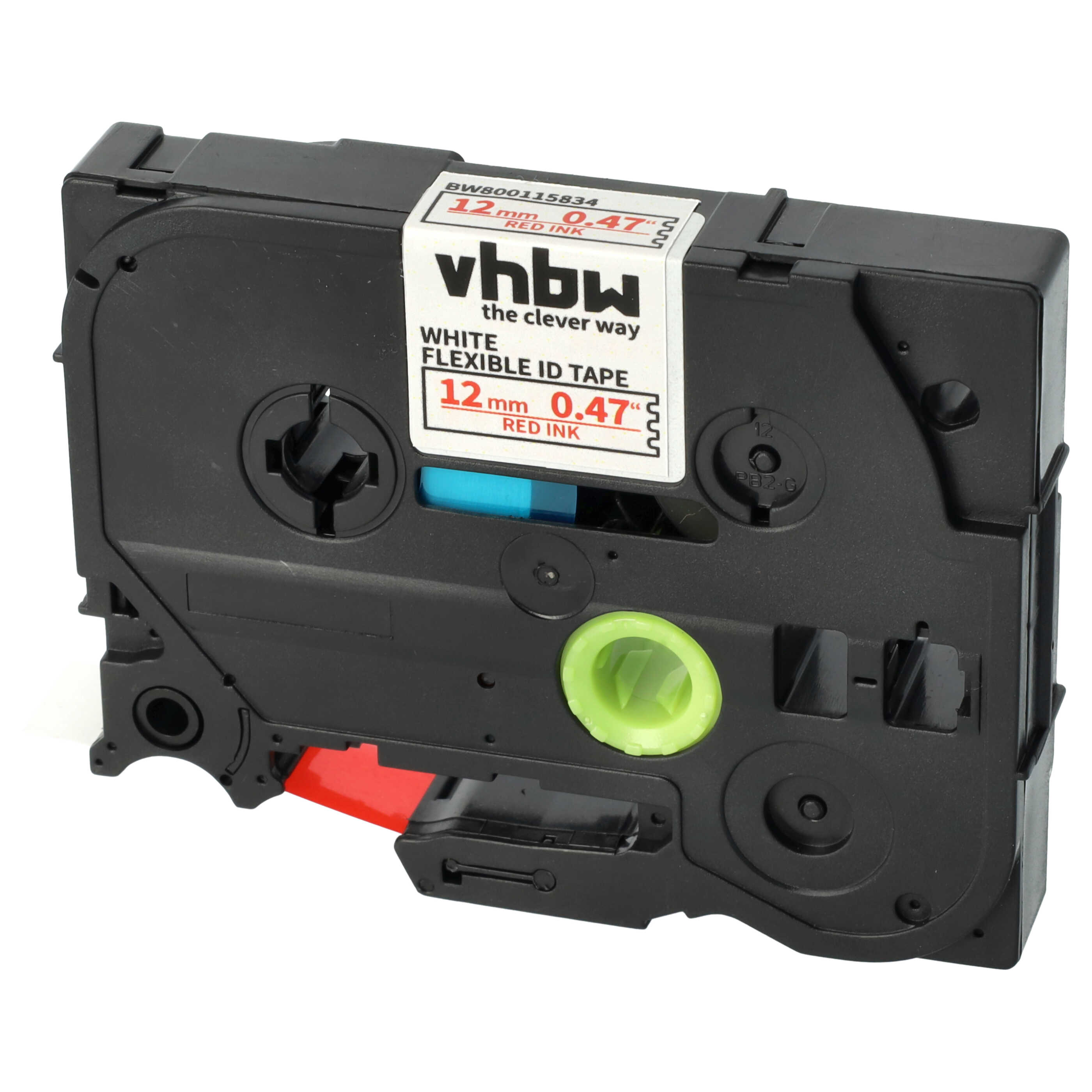 Cassette à ruban remplace Brother TZE-FX232 - 12mm lettrage Rouge ruban Blanc, souple