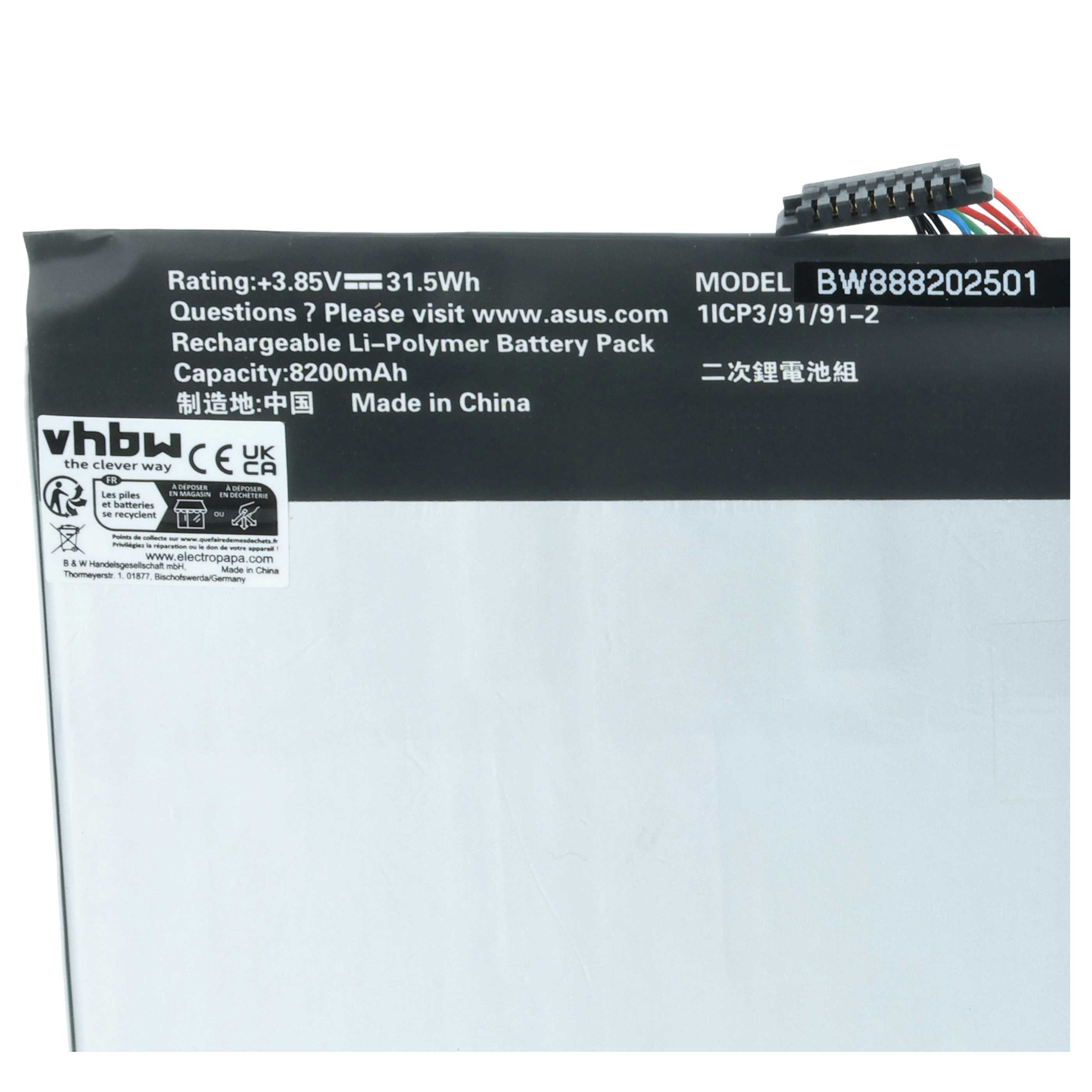 Batteria per tablet sostituisce Asus 0B200-02120000, 0B200-02120100, AD2068520 - 8200mAh 3,85V Li-Poly