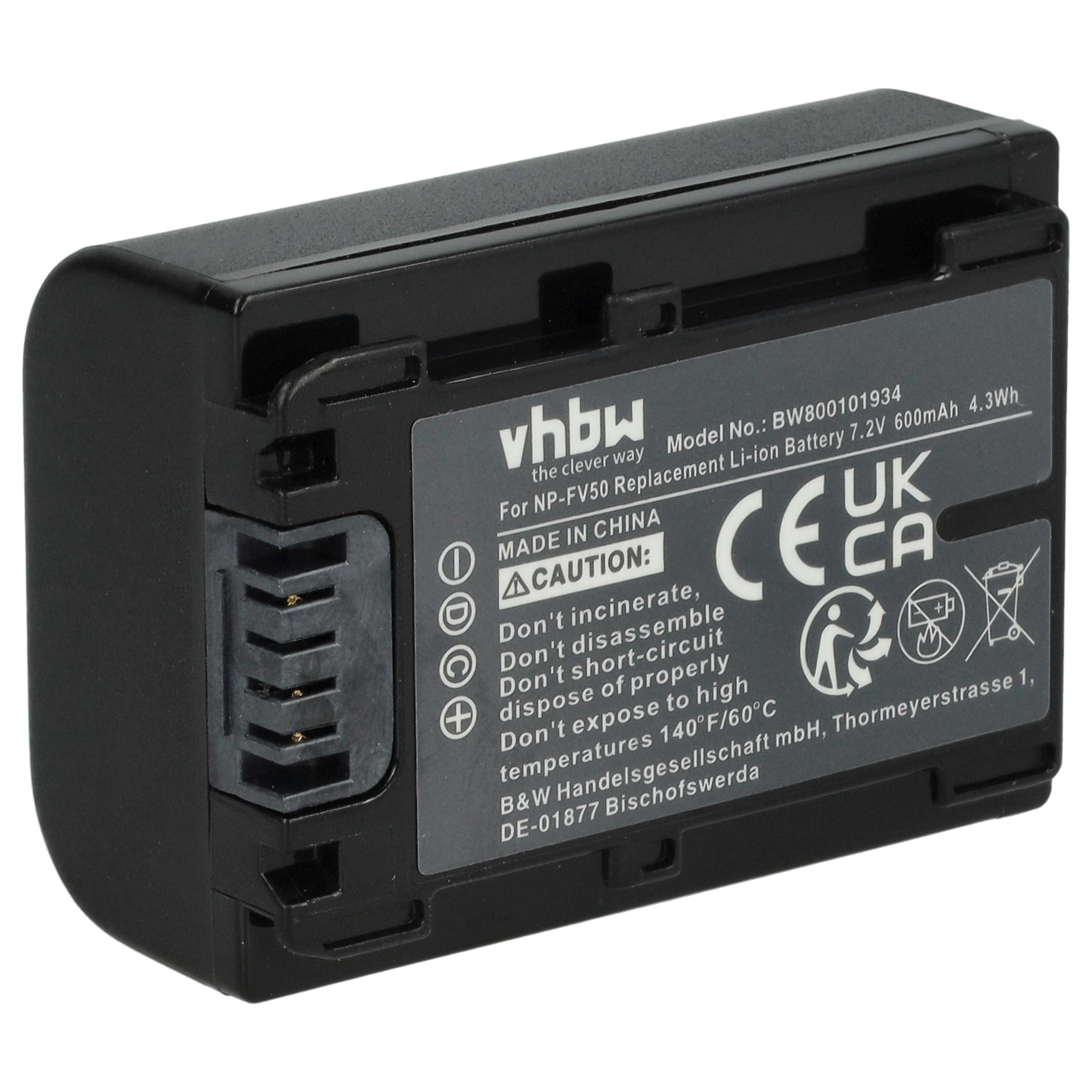 Batteria per videocamera sostituisce Sony NP-FV40, NP-FV50, NP-FV30 Sony - 600mAh 7,2V Li-Ion con infochip