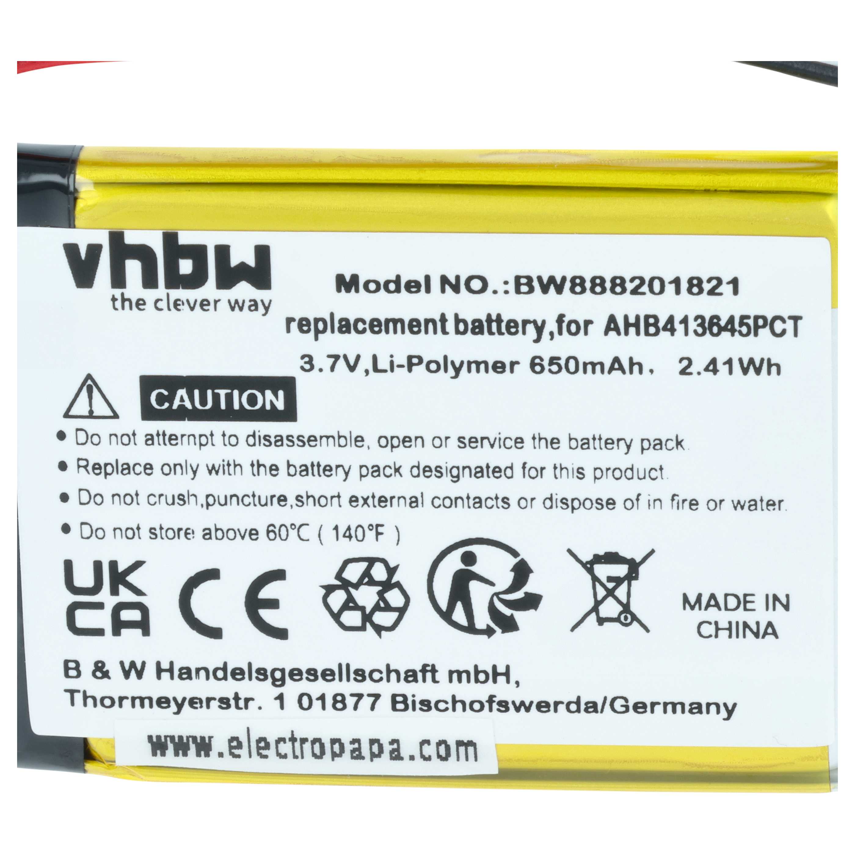 Akumulator do słuchawek bezprzewodowych zamiennik Sennheiser 507271-88, AHB413645PCT - 650 mAh 3,7 V LiPo