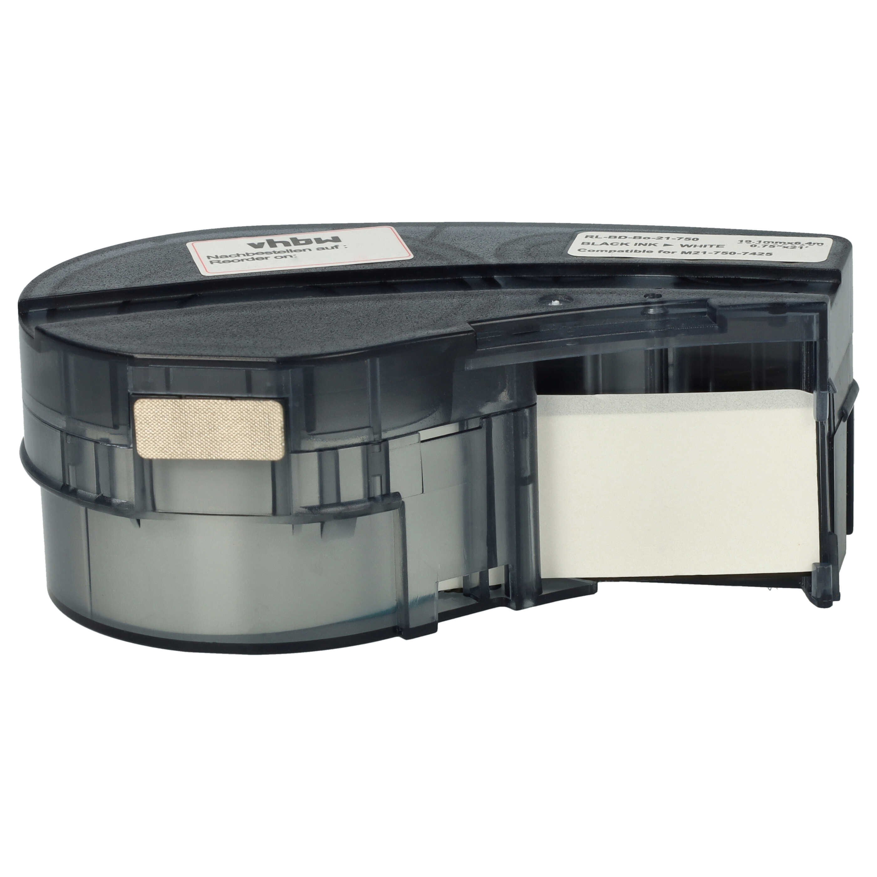 Cassette à ruban remplace Brady M21-750-7425 - 19,05mm lettrage Noir ruban Blanc, polypropylène