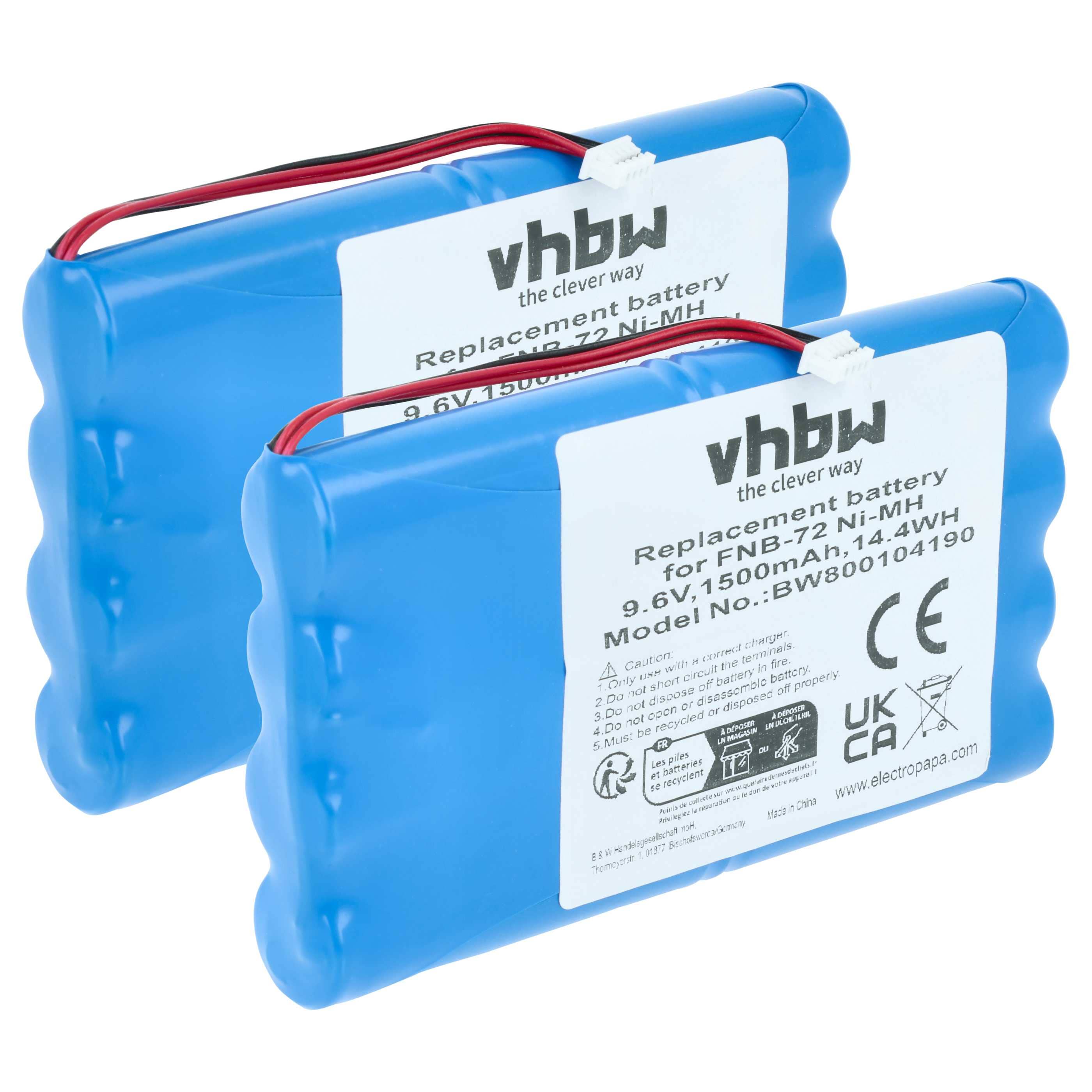 Radio 2x Battery replaces Yaesu FNB-72xh, FNB-72xx, FNB-72x, FNB-72xe, FNB-85, FNB-72 - 1500 mAh 9.6 V NiMH