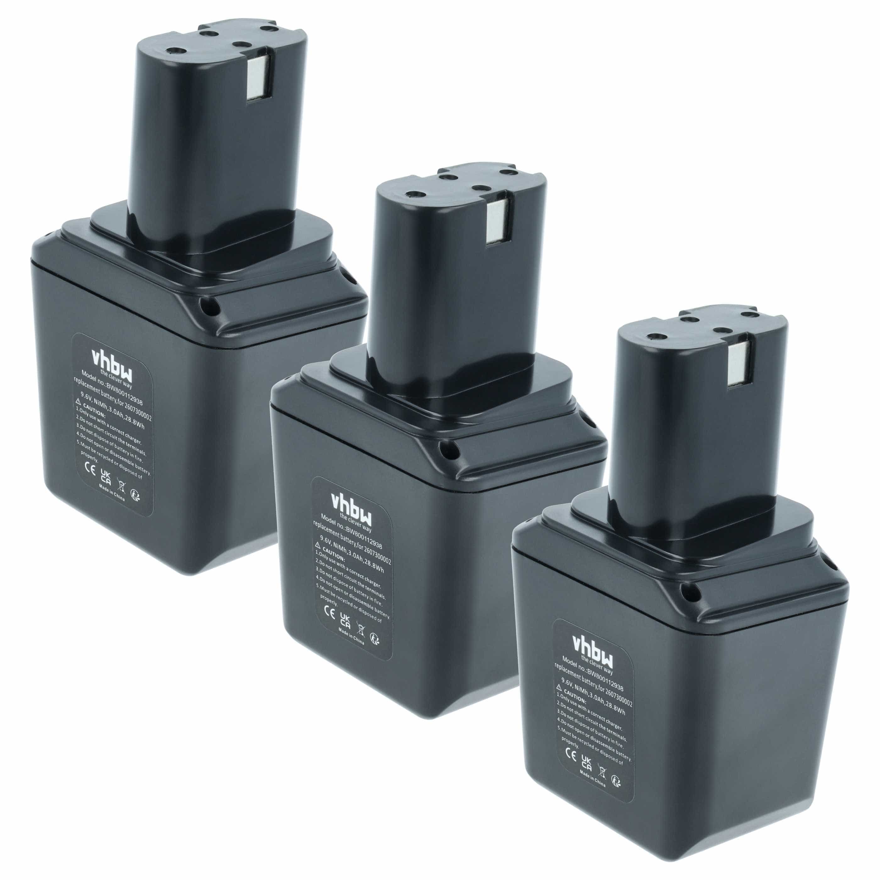 3x Battery replaces Bosch 26073000002, 2 607 3000 002, 2607300002 Electric Power Tool - 3000 mAh, 9.6 V, NiMH