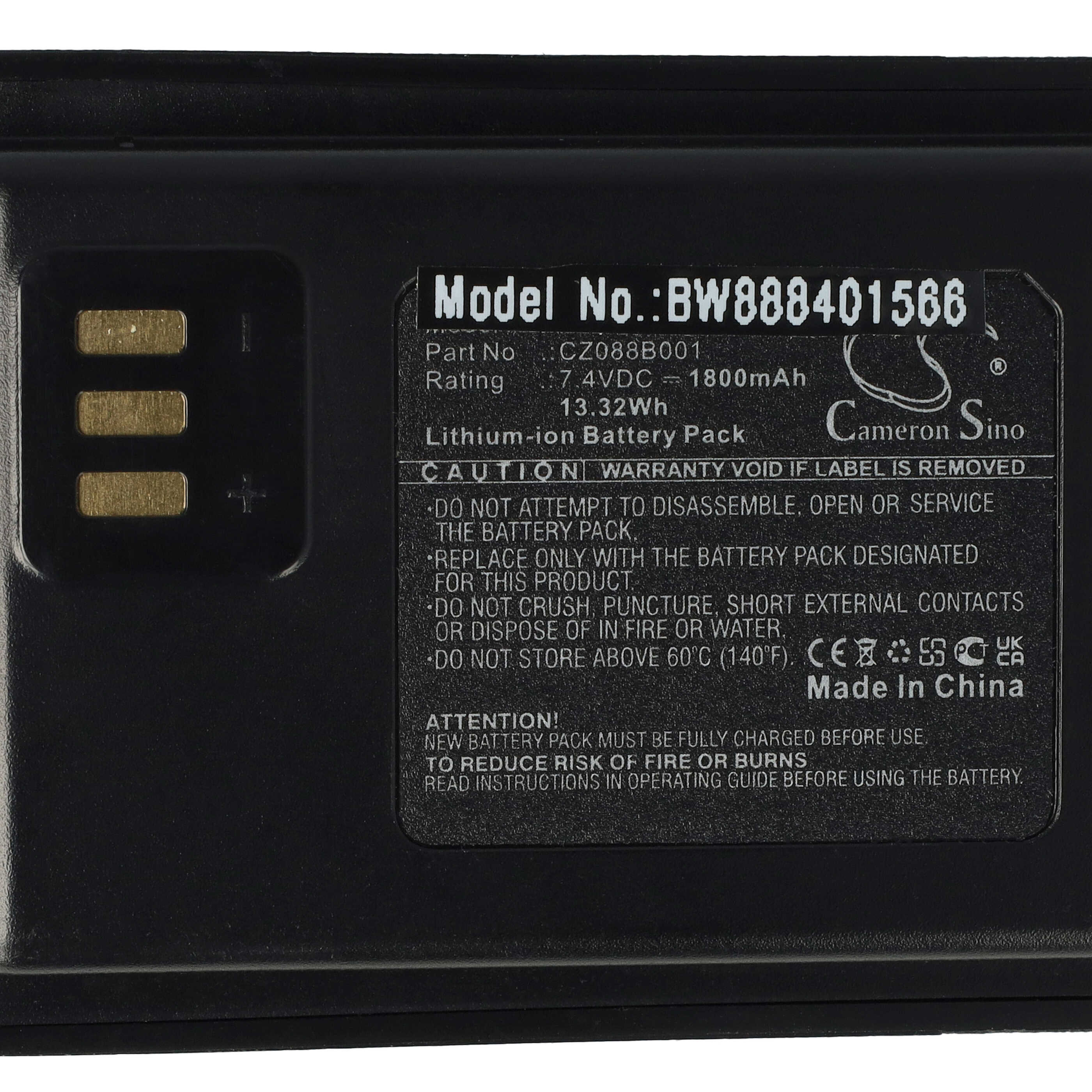 Batería reemplaza Motorola CZ088B001 para radio, walkie-talkie Motorola - 1800 mAh 7,4 V Li-Ion con clip