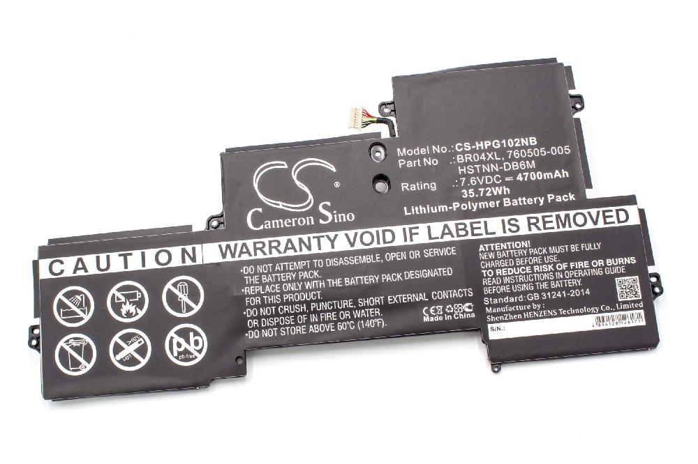 Batería reemplaza HP BR04XL, 765605-005, 760505-005 para notebook HP - 4700 mAh 7,6 V Li-poli negro