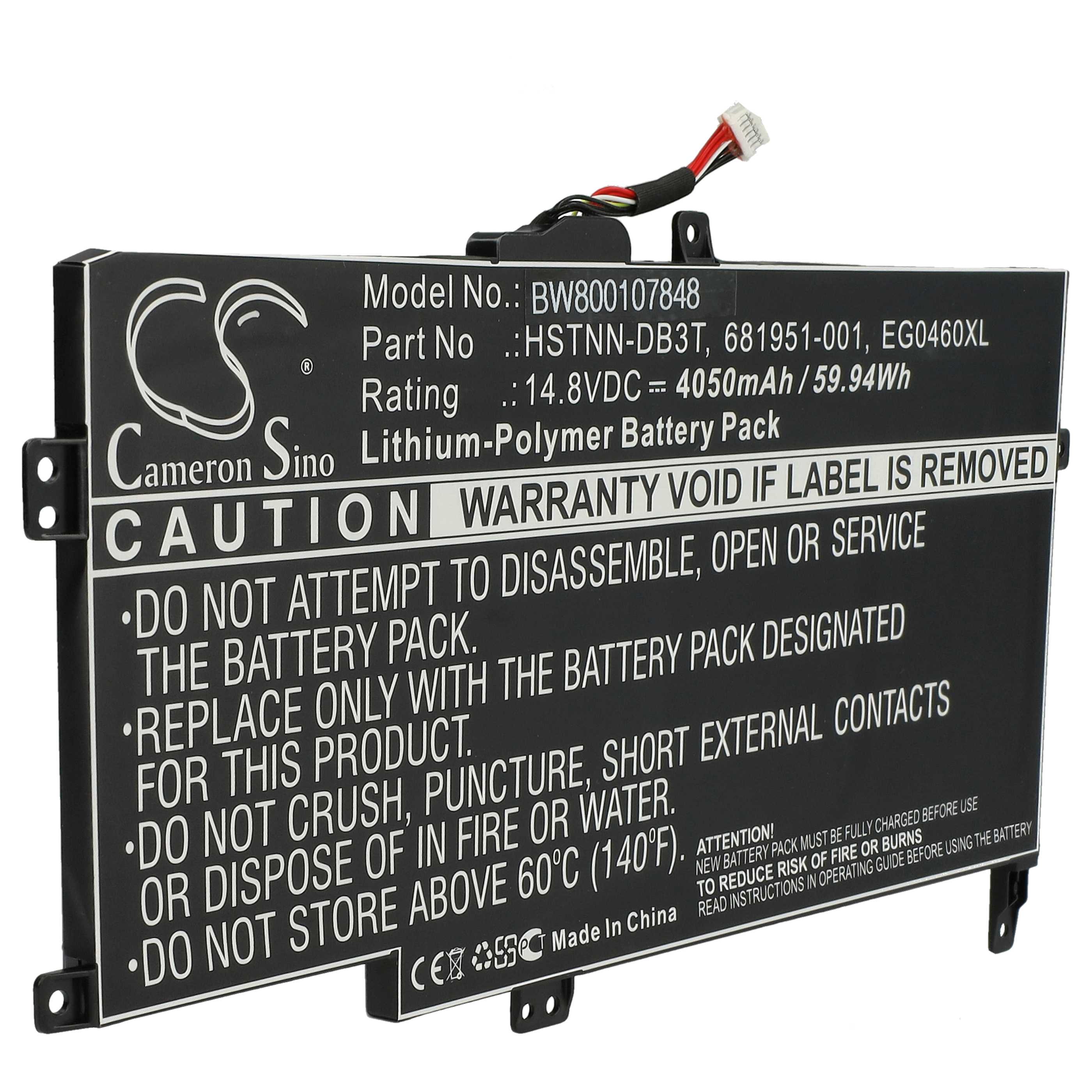 Batterie remplace HP 681881-171, 681881-271 pour ordinateur portable - 4050mAh 14,8V Li-polymère, noir