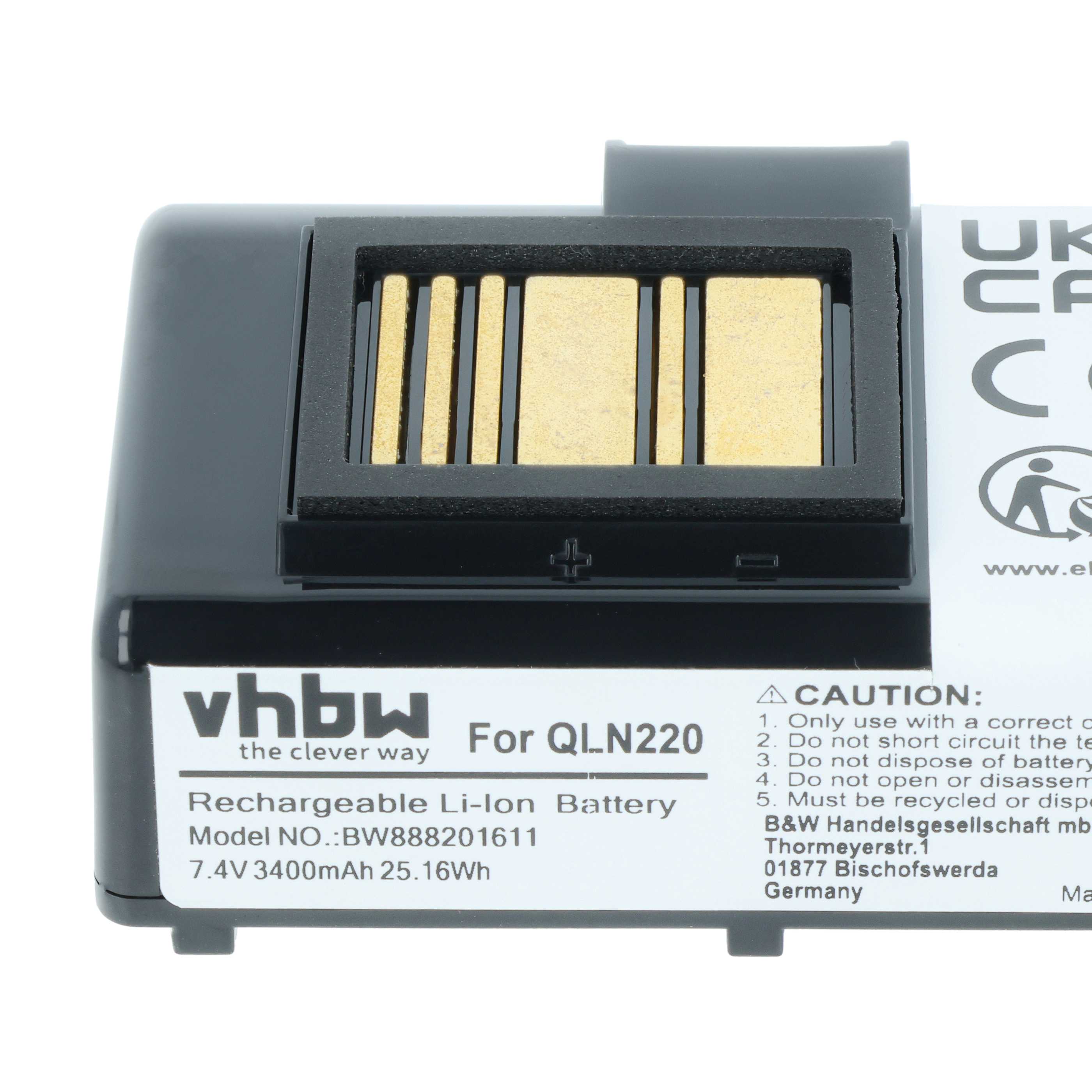 Batteria sostituisce Zebra BTRY-MPP-34MAHC1-01, AT16004, BTRY-MPP-34MA1-01 per stampante - 3400mAh 7,4V Li-Ion