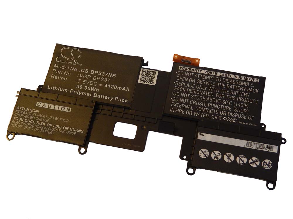 Batterie remplace Sony VGP-BPS37, VGP-BPSE38 pour ordinateur portable - 4120mAh 7,5V Li-polymère, noir