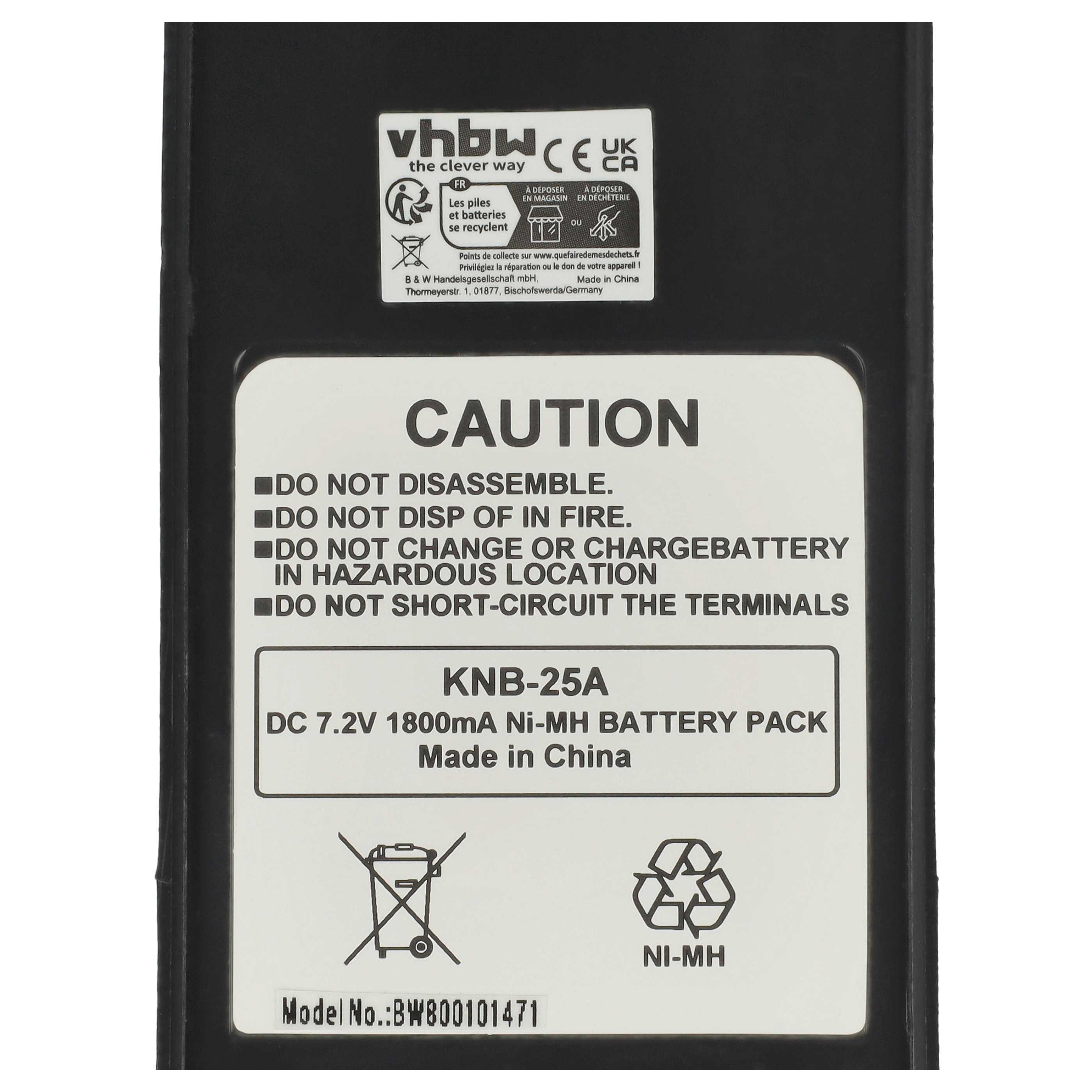 2x Batteria sostituisce Kenwood KNB-24L, KNB-24LX, KNB-24, KNB-24Li per dispositivo radio - 1800mAh 7,2V NiMH