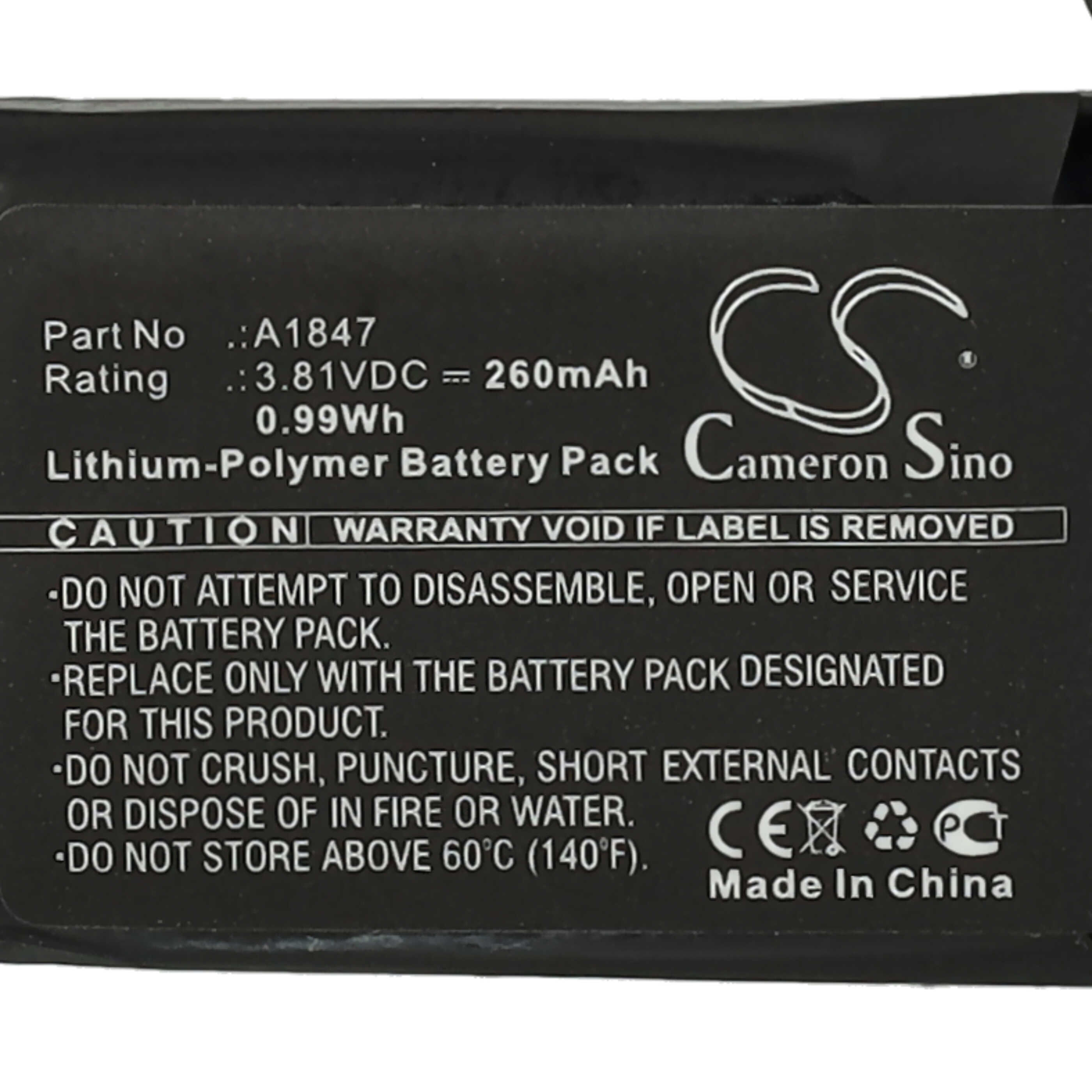 Bateria do smartwatch zamiennik Apple A1847 - 260 mAh 3,81 V LiPo + narzędzia