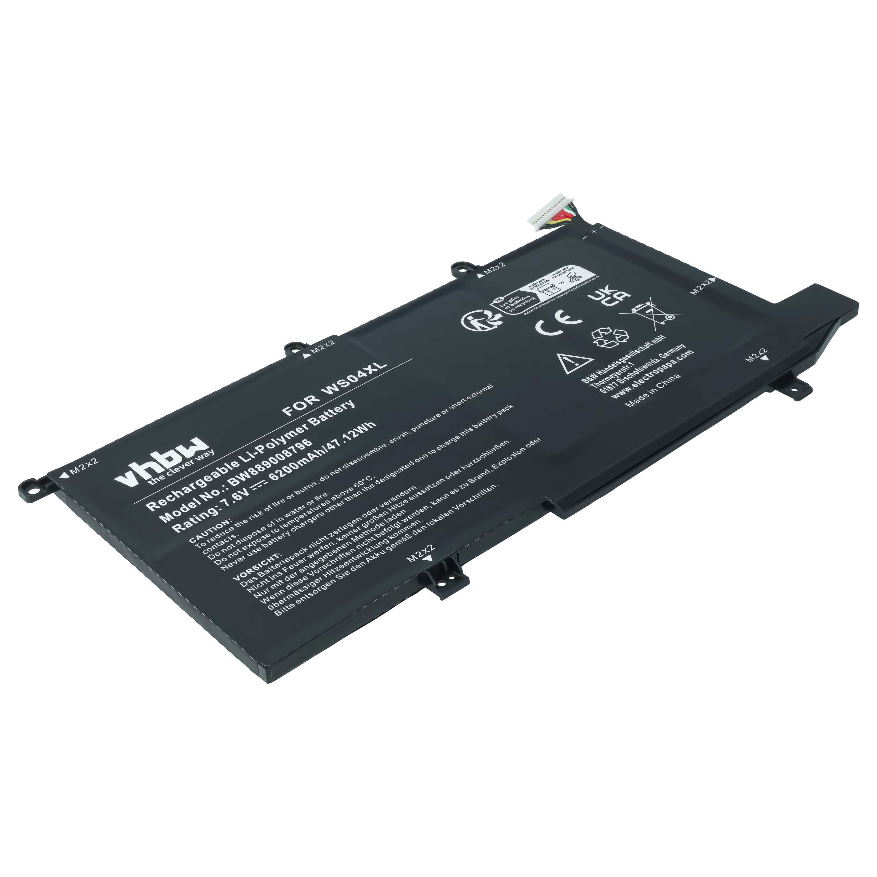 Batteria sostituisce HP HSTNN-DB9Z, L97352-2D1, WS04066XL, L97357-005 per notebook - 6200mAh 7,6V Li-Poly