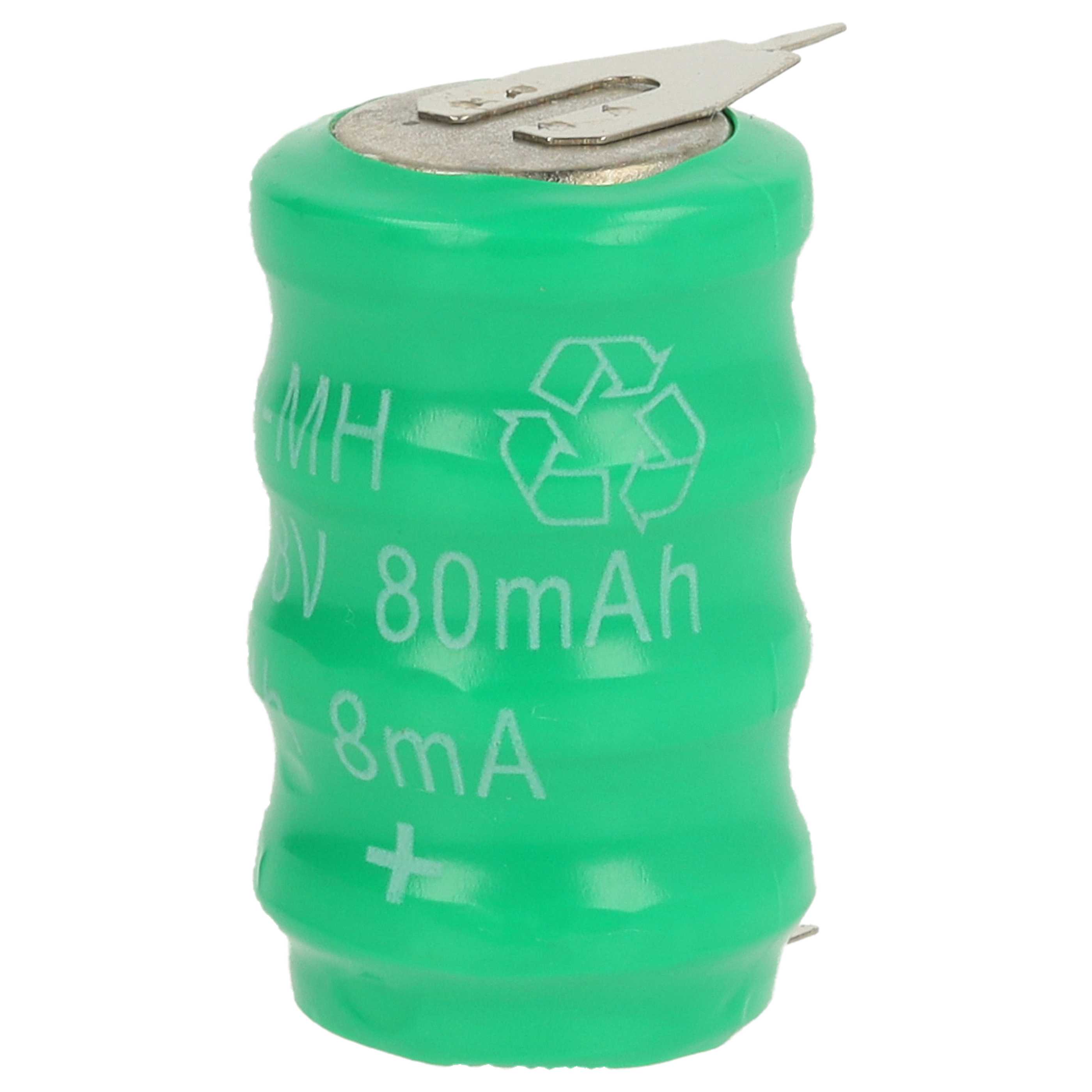 10x Button Cell Battery Type V80H 2 Pins for Model Building Solar Lamps etc. - 80 mAh 4.8 V NiMH