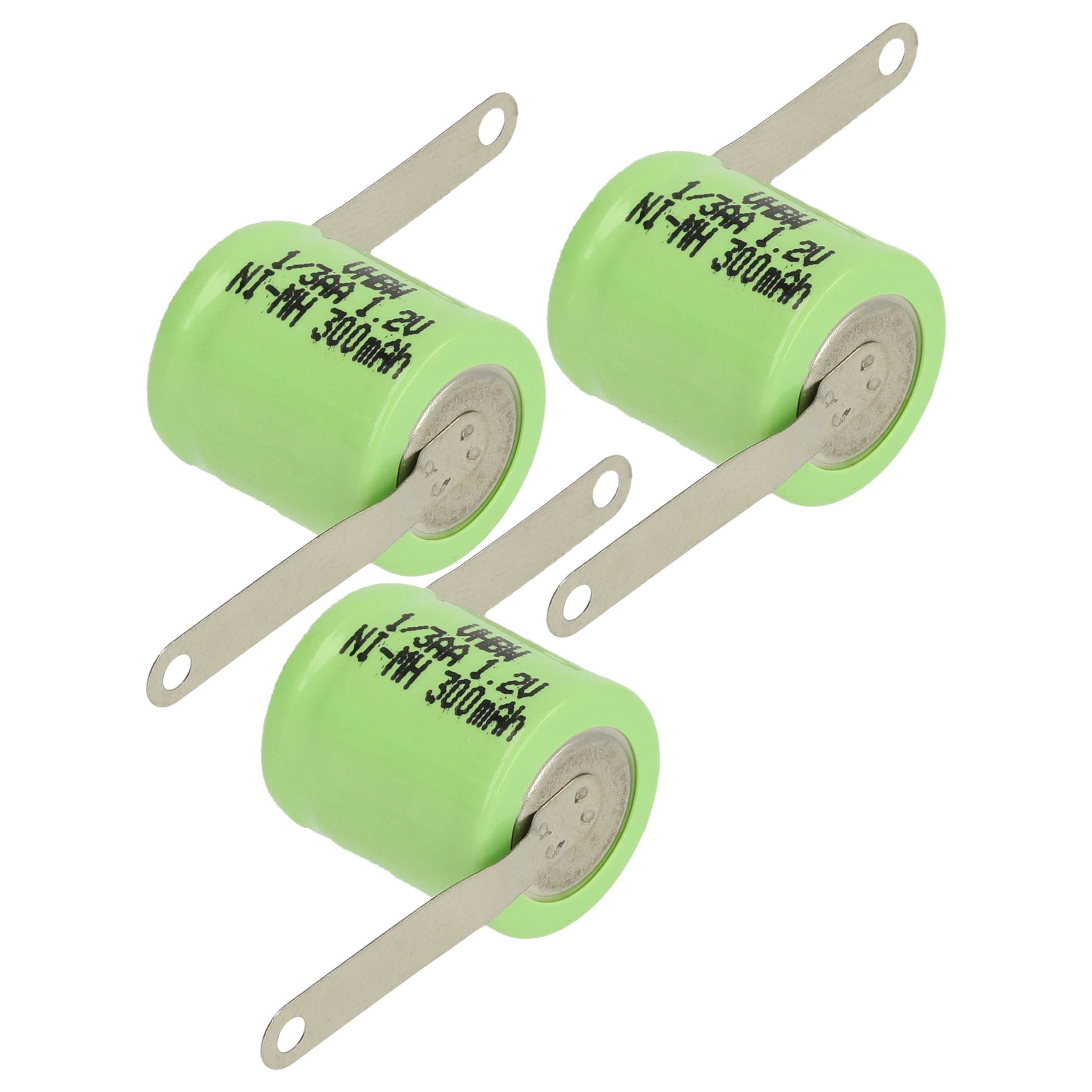 3x Button Cell Battery Type 1/3AA for Model Building Solar Lamps etc. - 300 mAh 1.2 V NiMH