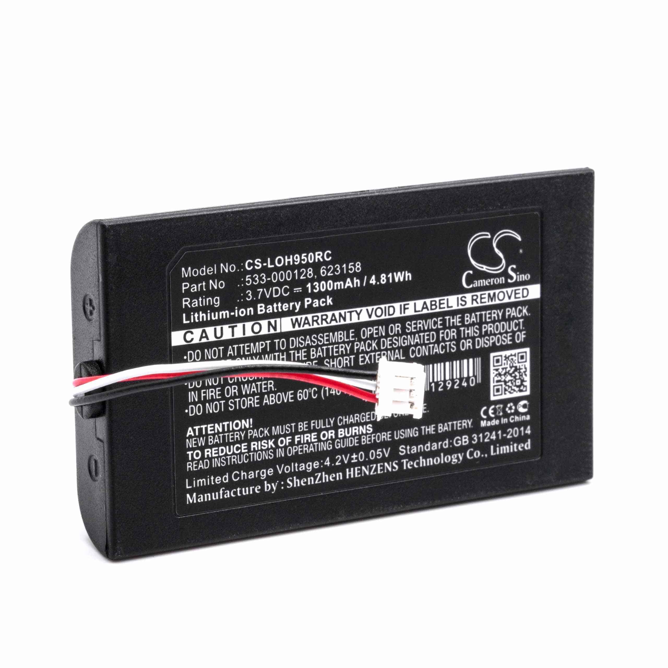 Batterie remplace Logitech 623158, 533-000128 pour télécommande - 1300mAh 3,7V Li-ion