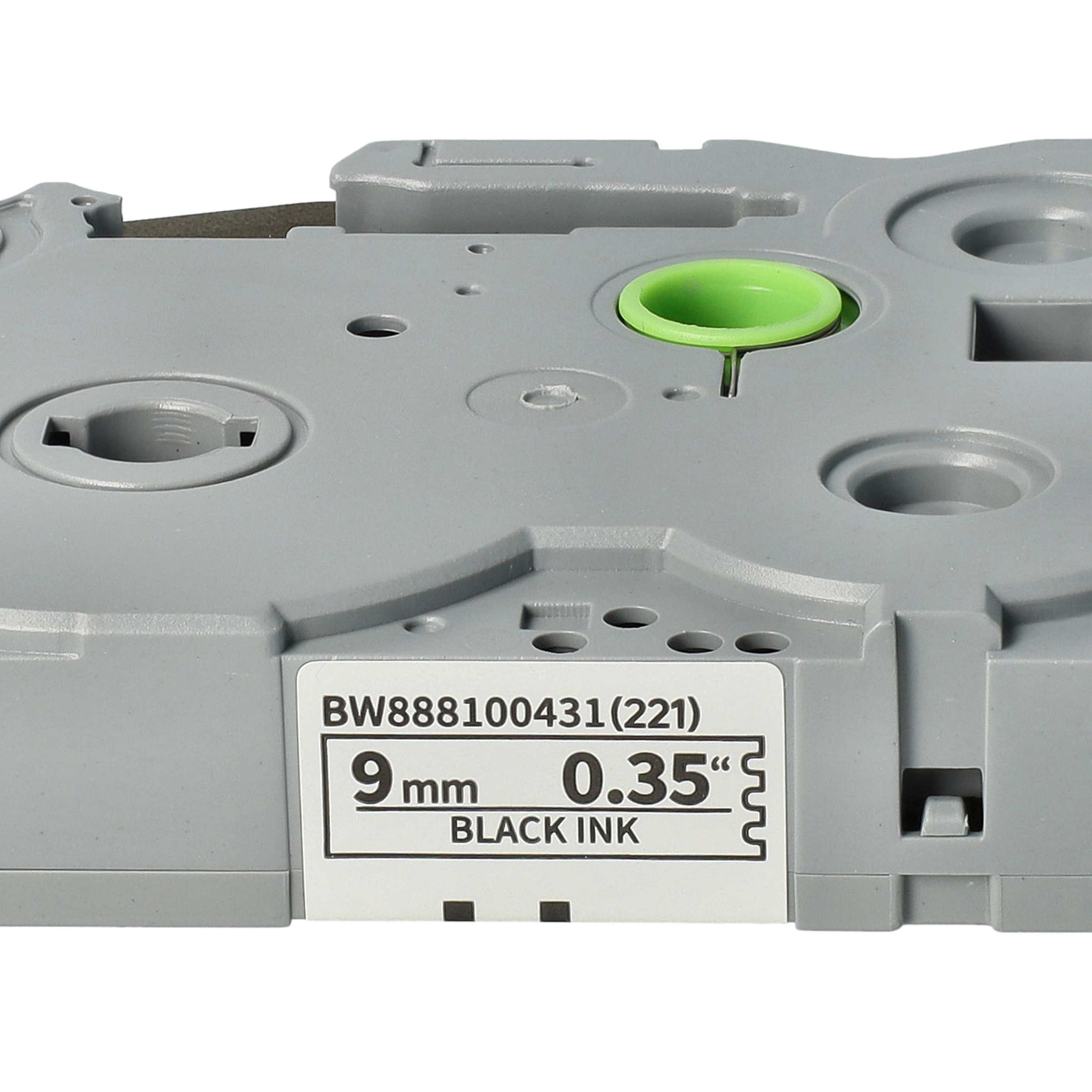 Cassetta nastro sostituisce Brother TZE-S221 per etichettatrice Brother 9mm nero su bianco, extra forte