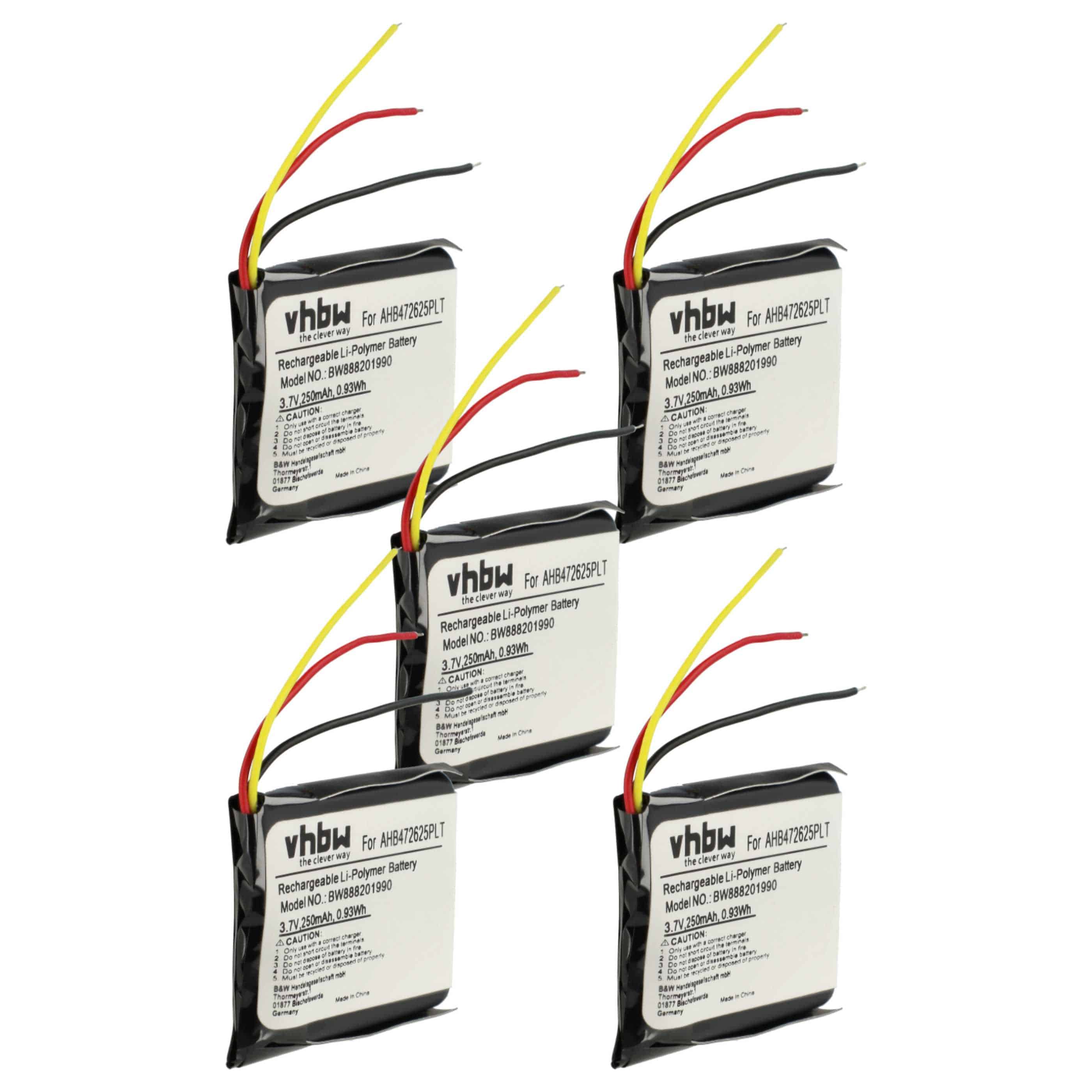 5x Akumulator do słuchawek bezprzewodowych zamiennik Jabra AHB472625PLT, AHB682828PS - 250 mAh 3,7 V LiPo