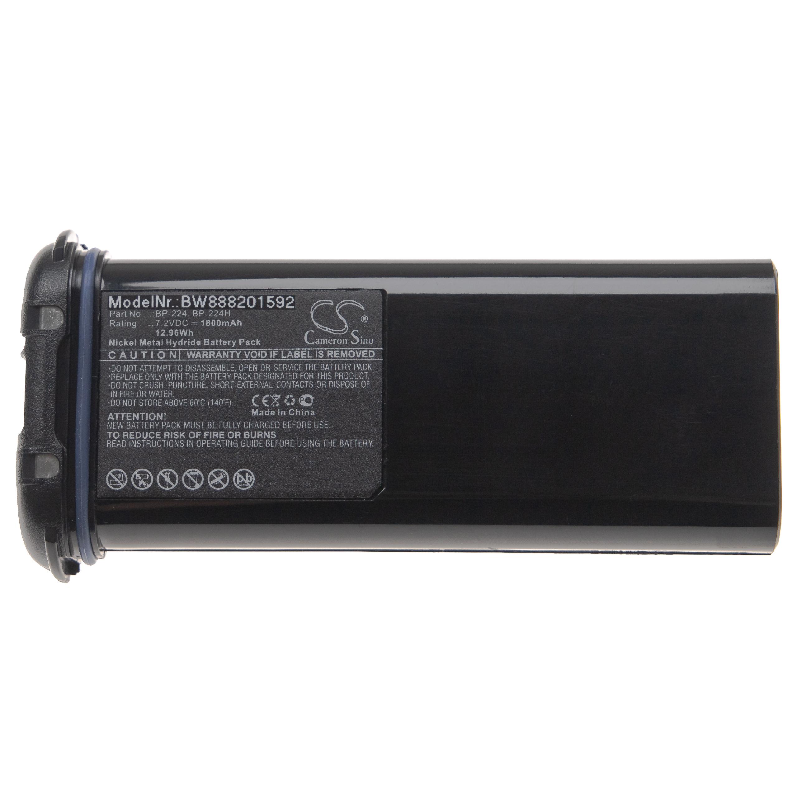 Batterie remplace Icom BP-224H, BP-224 pour radio talkie-walkie - 1800mAh 7,2V NiMH