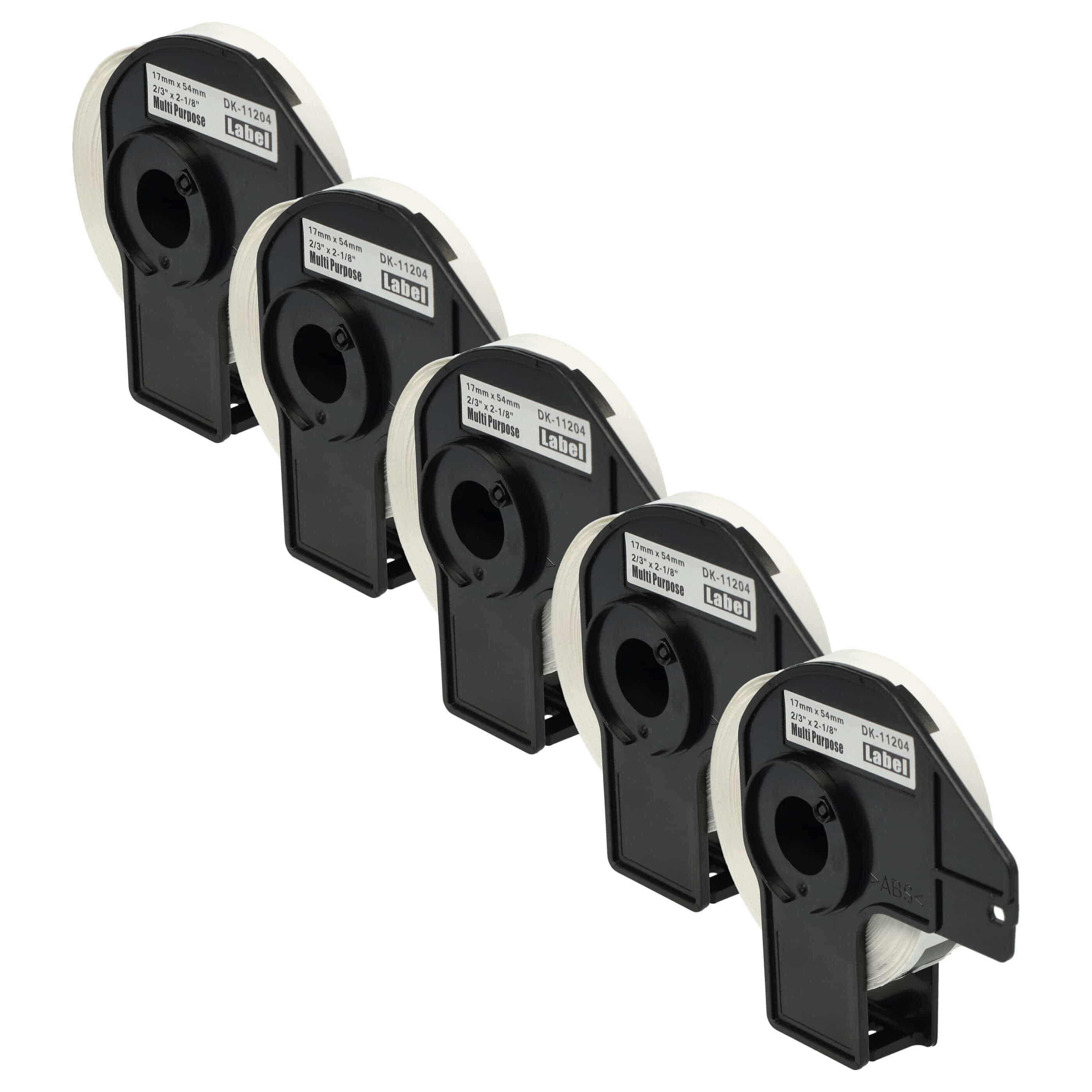 5x Label Roll replaces Brother DK-11204 Labeller - 17 mm x 54 mm + Holder