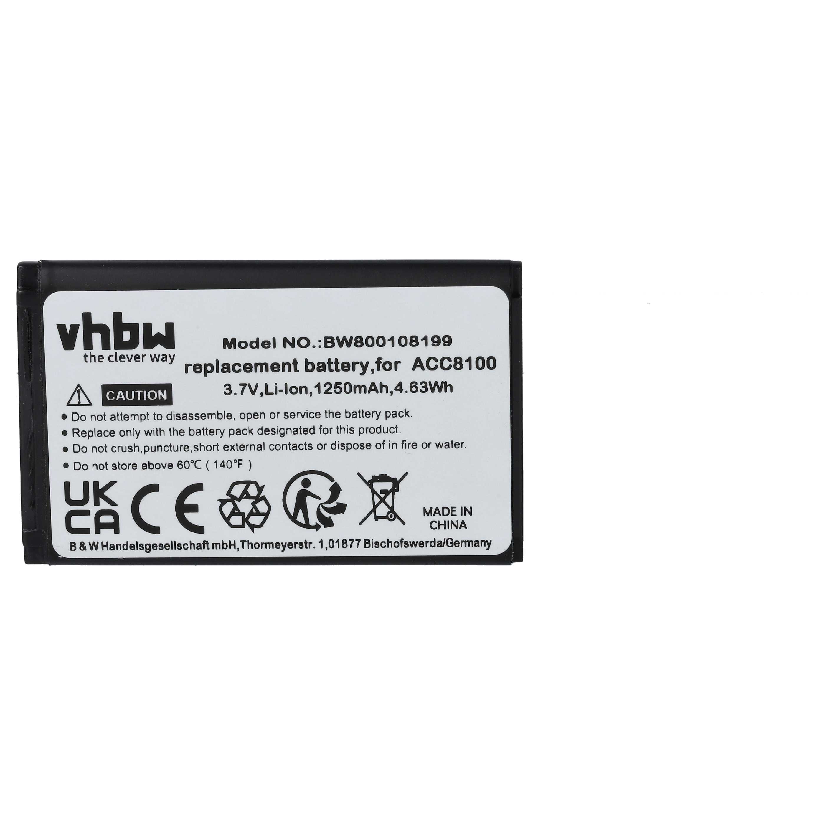 Dictaphone Battery replaces Philips ACC8100/00, ACC8100, 8403 810 00011 - 1250 mAh 3.7 V Li-Ion