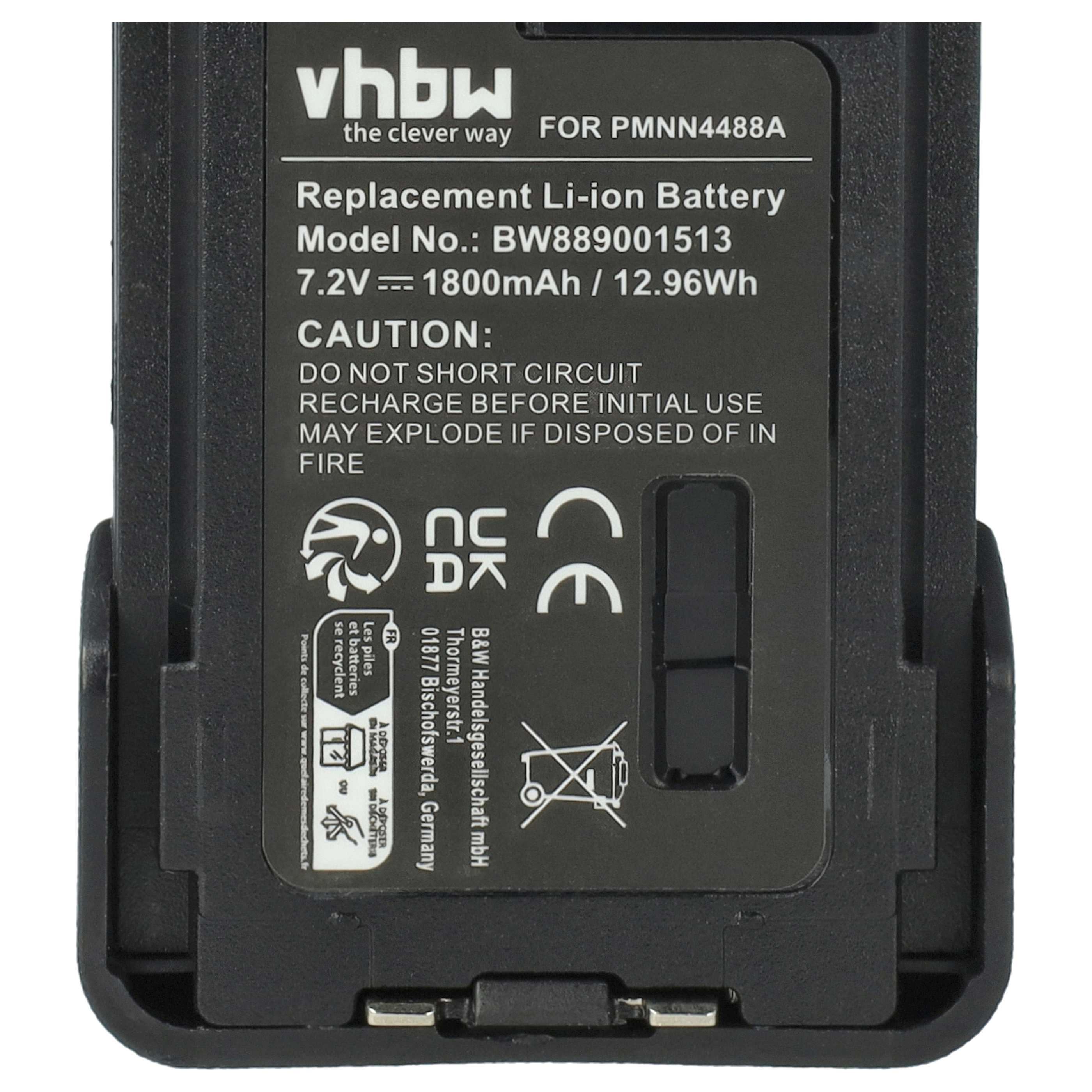 Radio 10x Battery replaces Motorola PMNN4415AR, PMNN4415, PMNN441 - 1800 mAh 7.4 V Li-Ion + Belt Clip