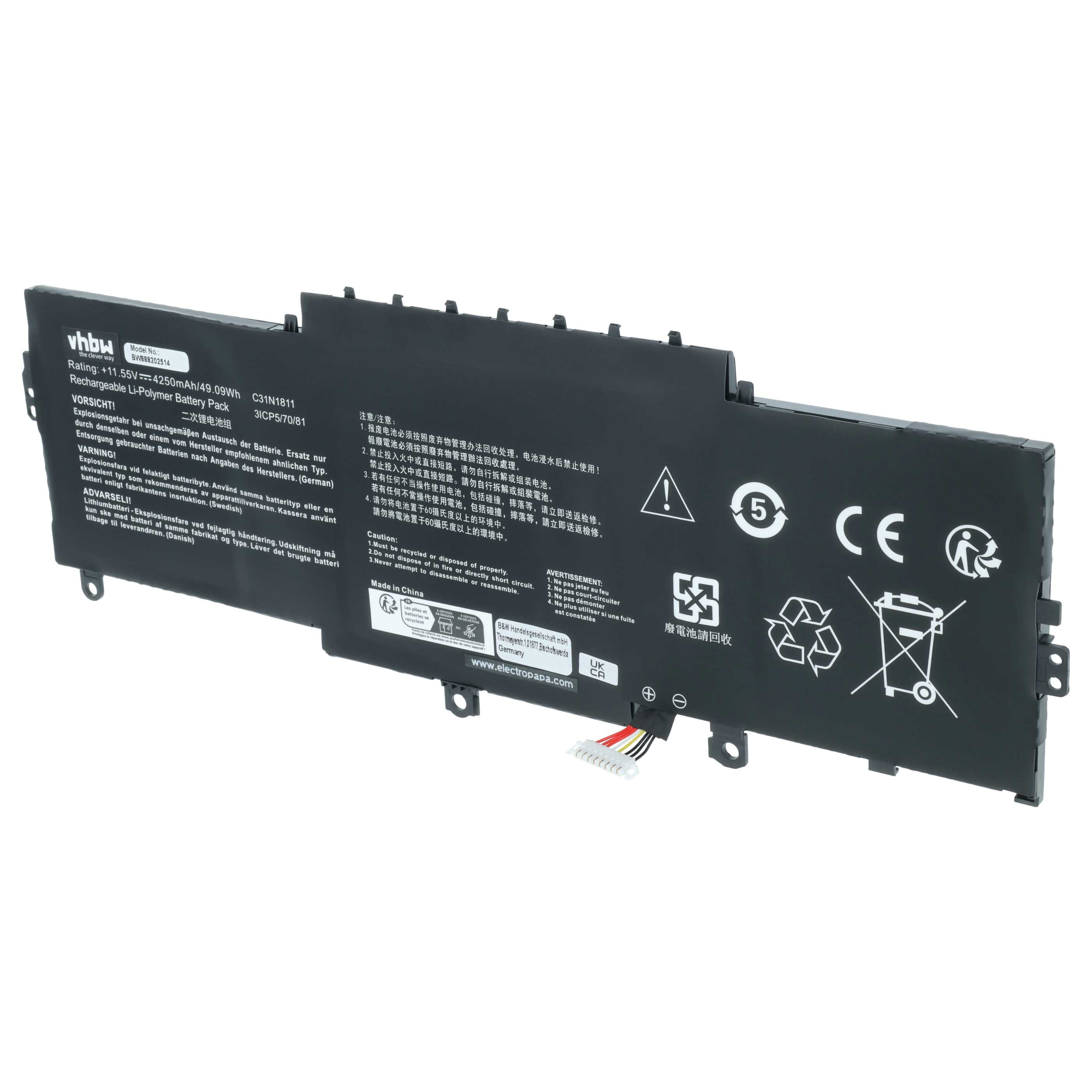 Batteria sostituisce Asus C31N1811, 0B200-03080000 per notebook - 4250mAh 11,55V Li-Poly