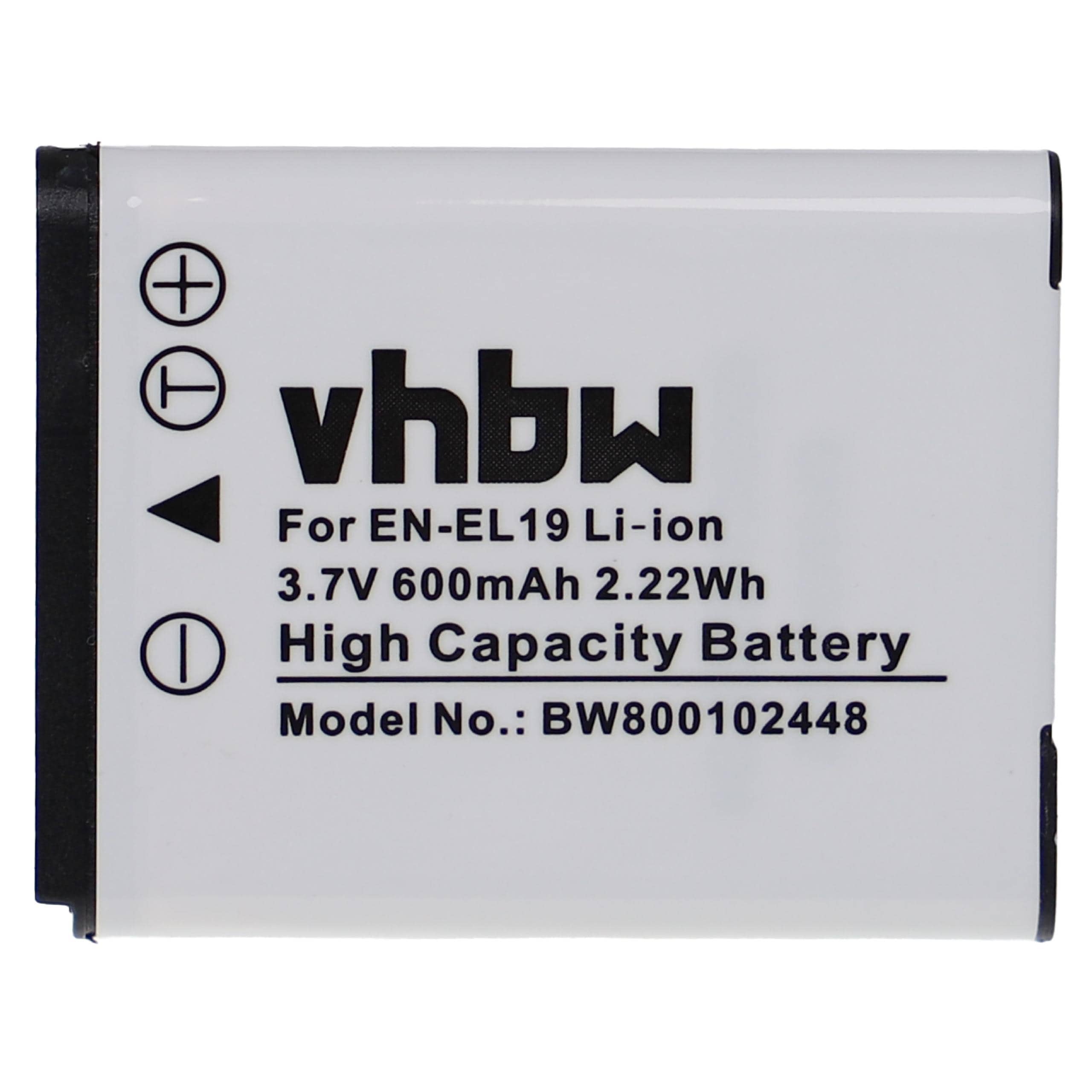 Batterie remplace Nikon EN-EL19 pour appareil photo - 600mAh 3,7V Li-ion