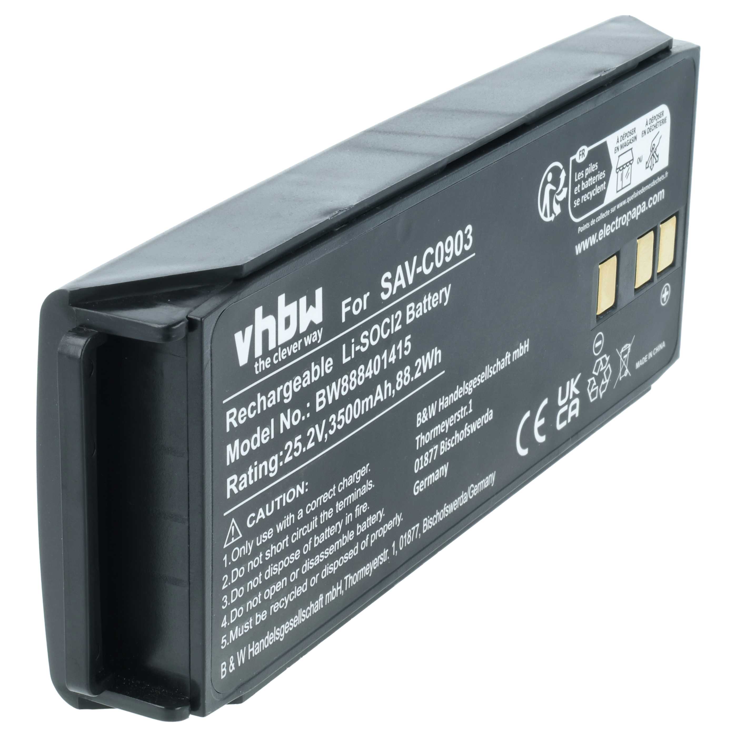 Pile remplace Saver One SAV-C0903 pour appareil médical Saver One - 3500mAh 25,2V Li-SOCl2