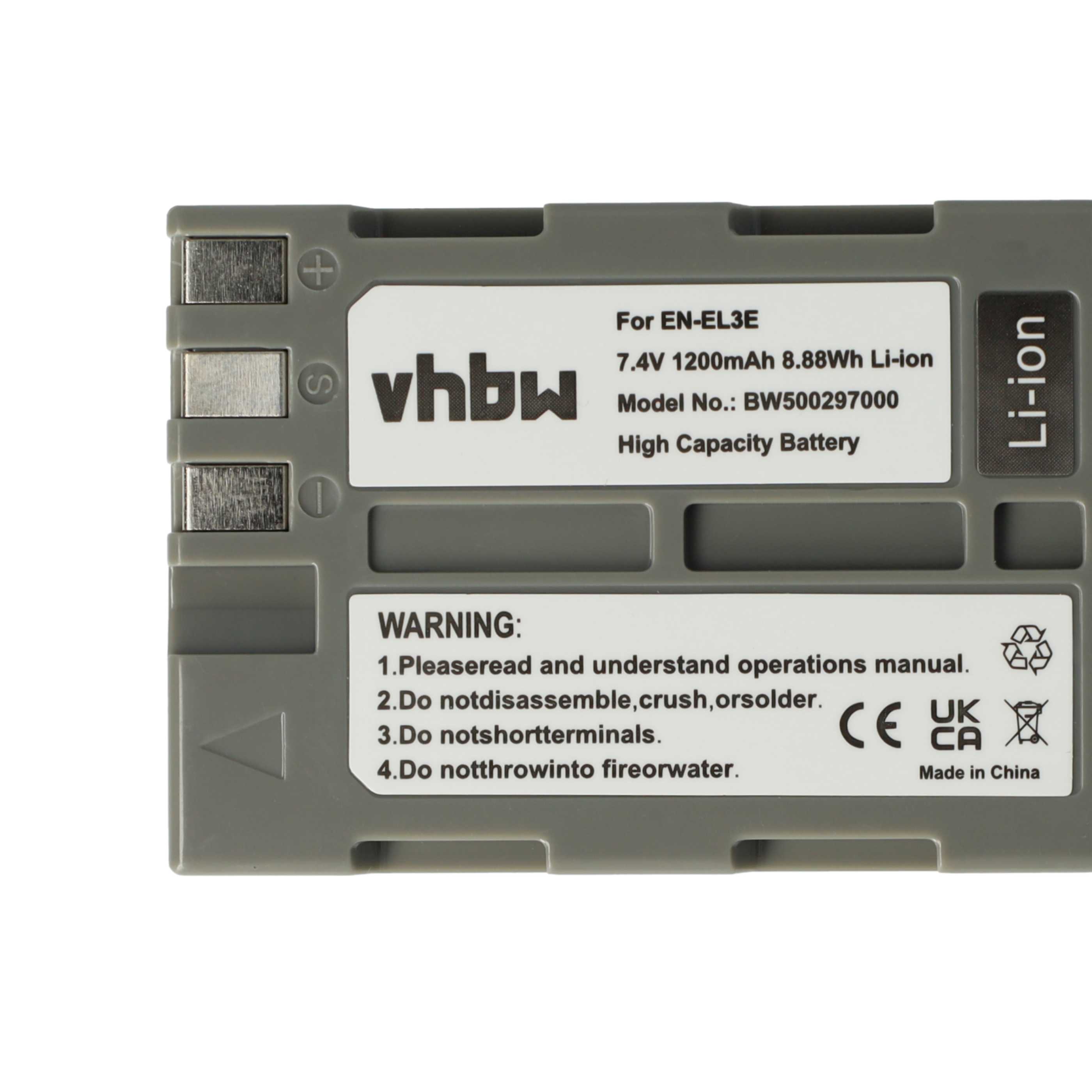 2x Battery replaces Nikon EN-EL3e - 1200mAh, 7.2V, Li-Ion