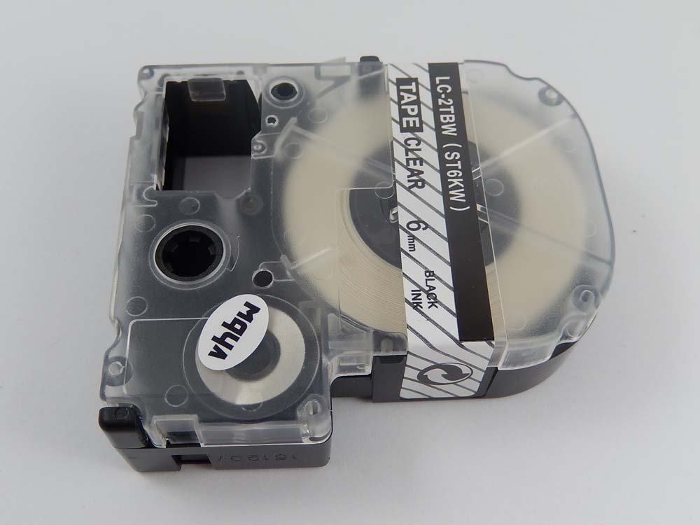 Label Tape as Replacement for Epson LC-2TBW - 6 mm Black to Transparent