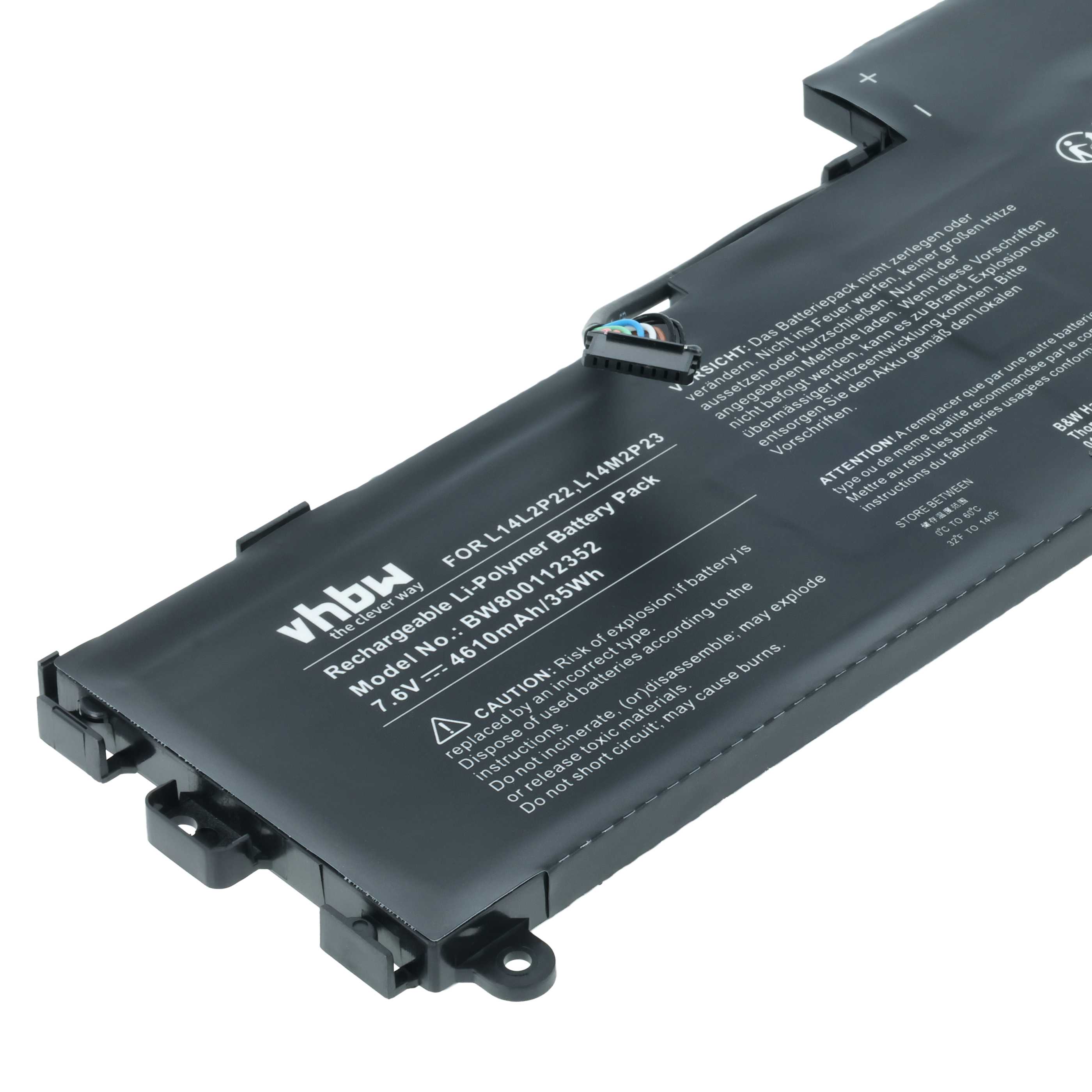 Notebook-Akku als Ersatz für Lenovo L14M2P24, L14L2P22, L14S2P22 - 4610mAh 7,6V Li-Polymer, schwarz