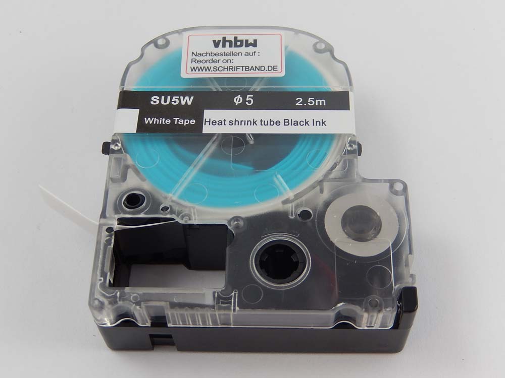 Cassetta tubi termorestringenti sostituisce Epson SU5W, LK-4WBA5 per etichettatrice Epson 5mm nero su bianco