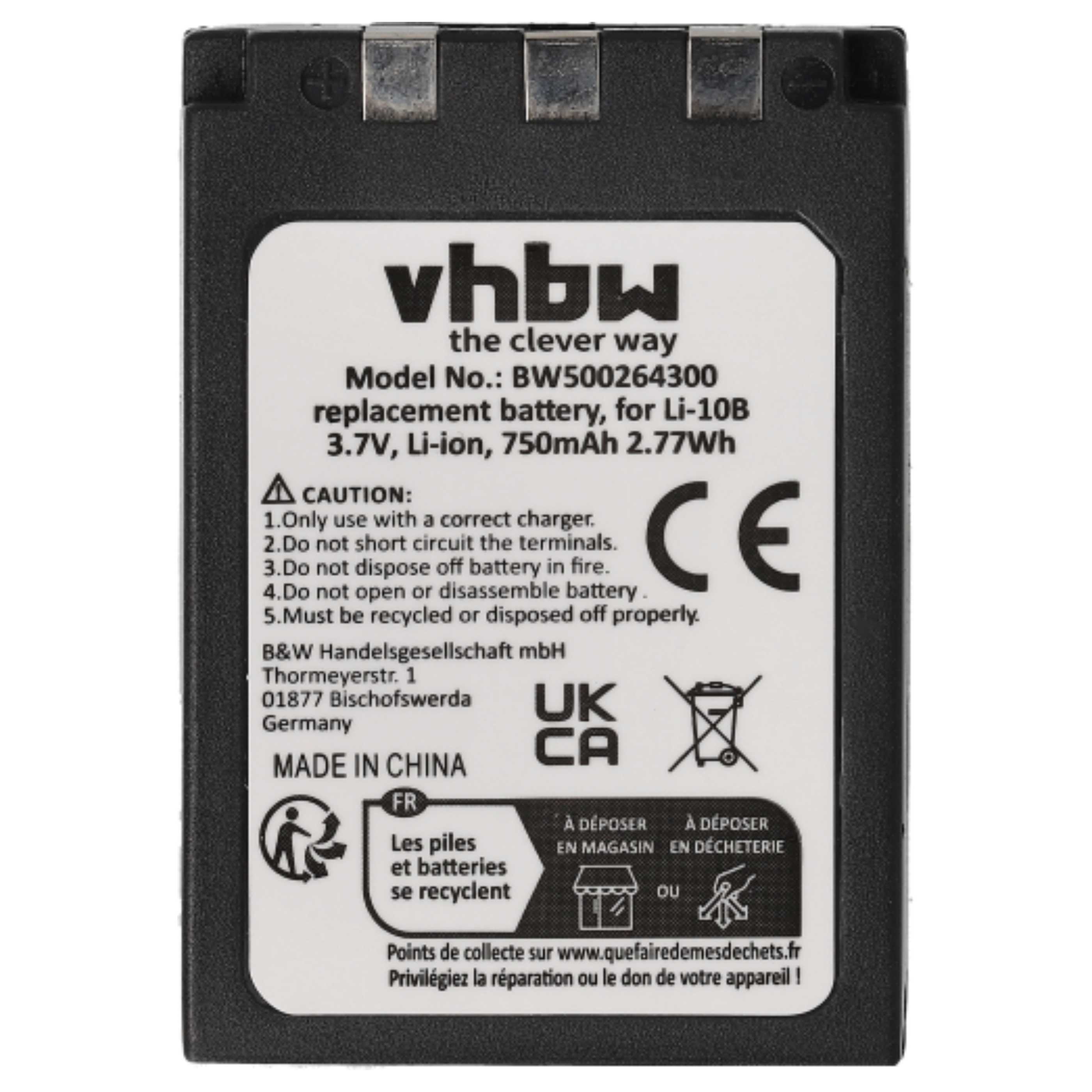 3x Battery replaces Olympus Li-12B, Li-10B - 750mAh, 3.7V, Li-Ion