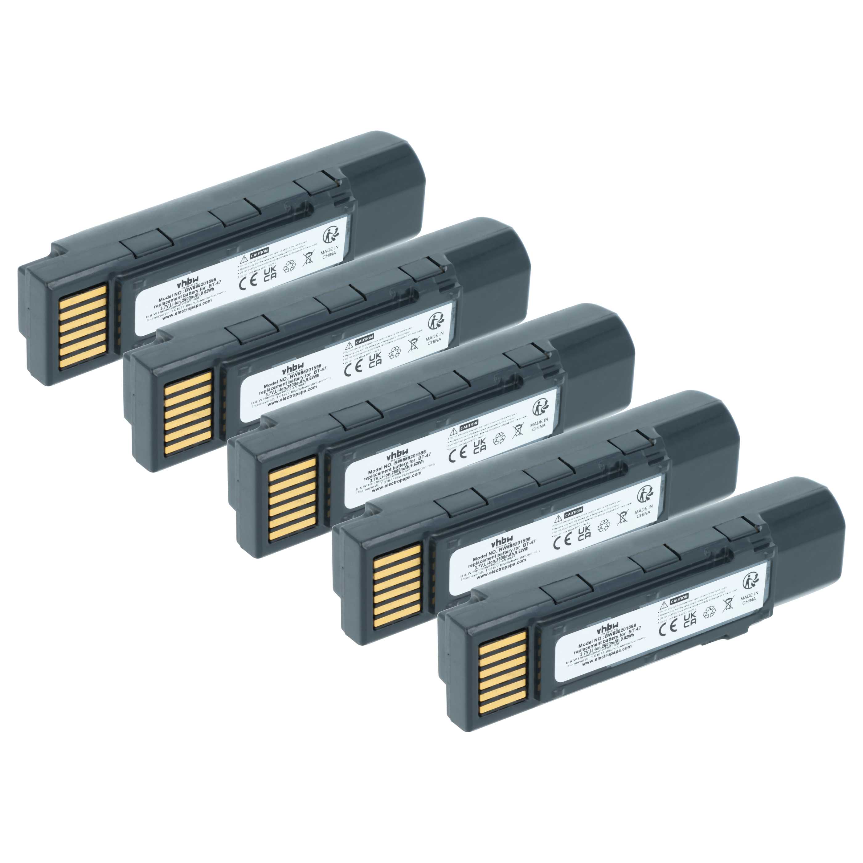 5x Batería reemplaza Datalogic 128004721, BT-47 para escáner código de barras (2600 mAh, 3,7 V, Li-Ion)