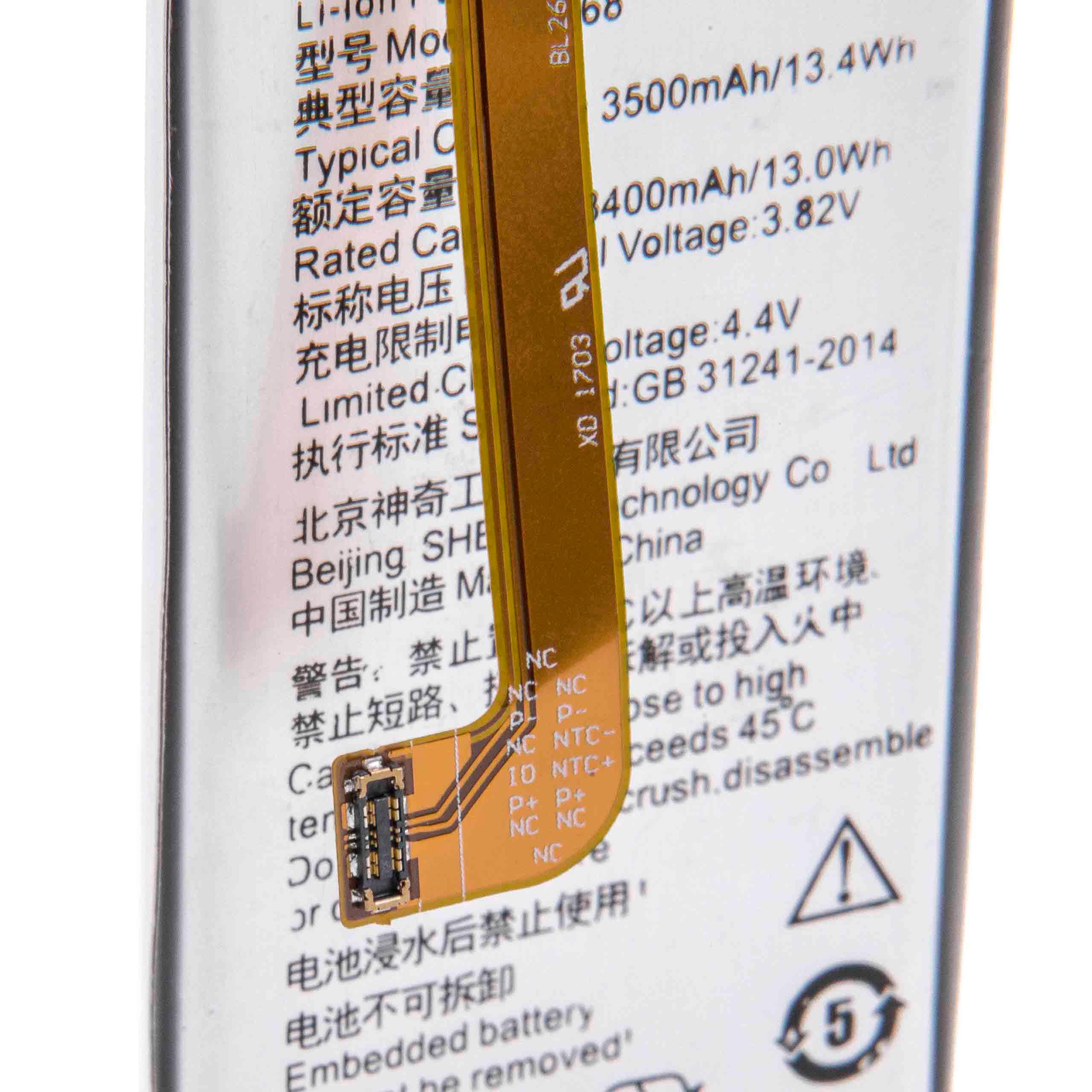 Batterie remplace Lenovo BL268 pour téléphone portable - 3400mAh, 3,85V, Li-polymère