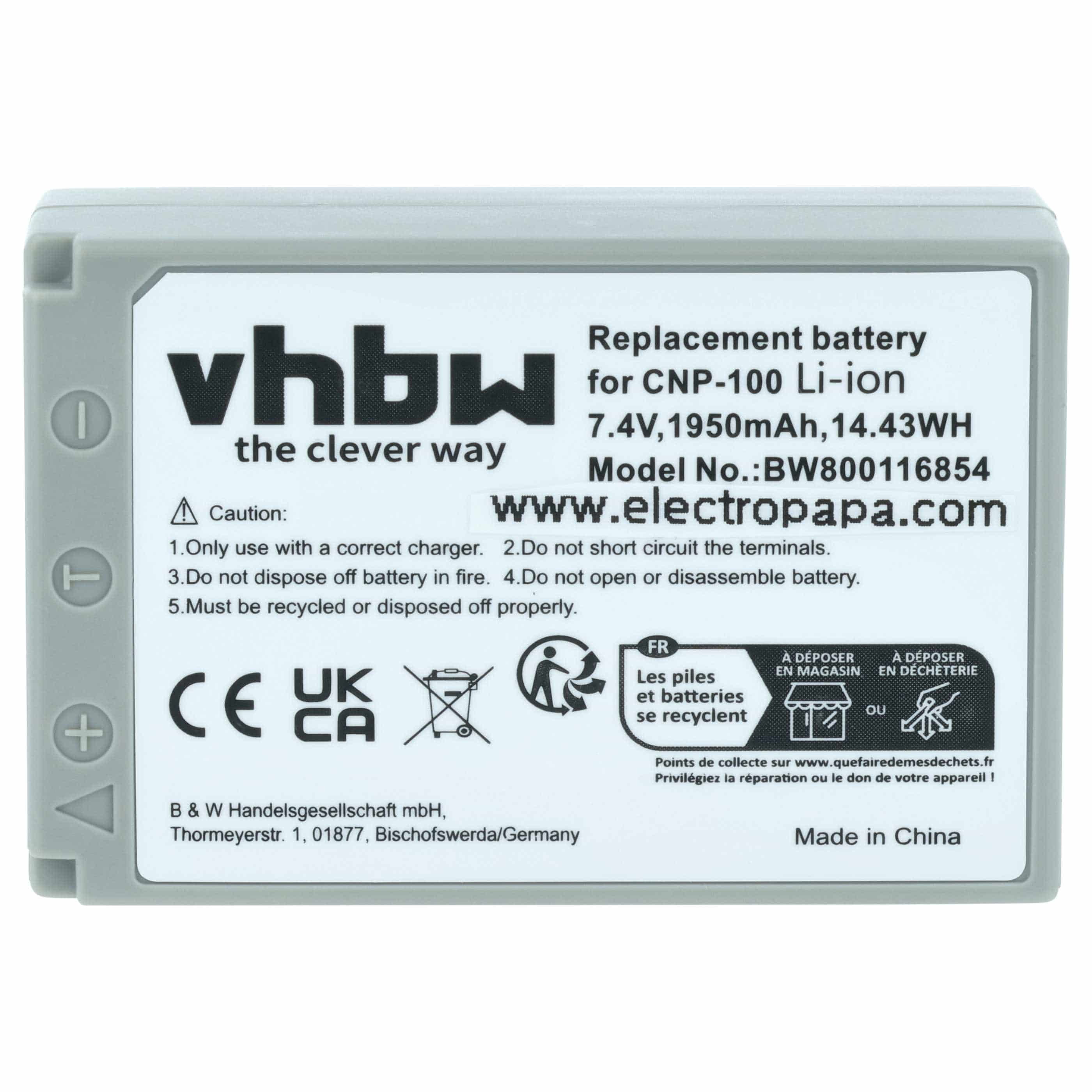 2x Battery replaces Casio NP-100L, NP-100 - 1950mAh, 7.4V, Li-Ion