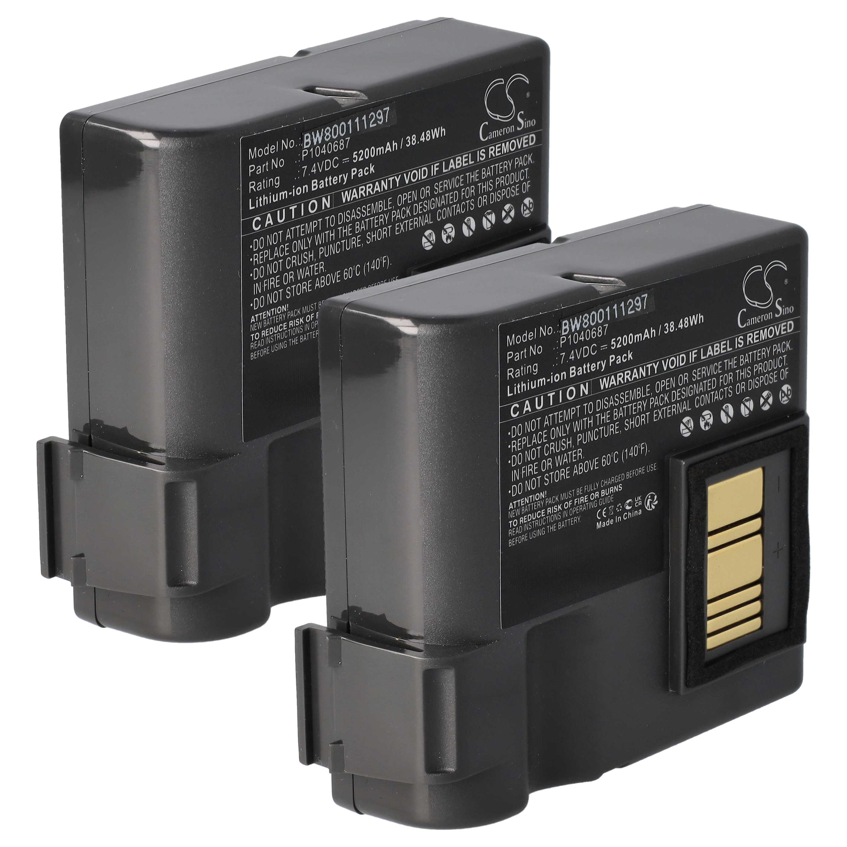 Drucker-Akku (2 Stück) als Ersatz für Zebra BTRY-MPP-68MA1-01, P1050667-016, P1040687 - 5200mAh 7,4V Li-Ion