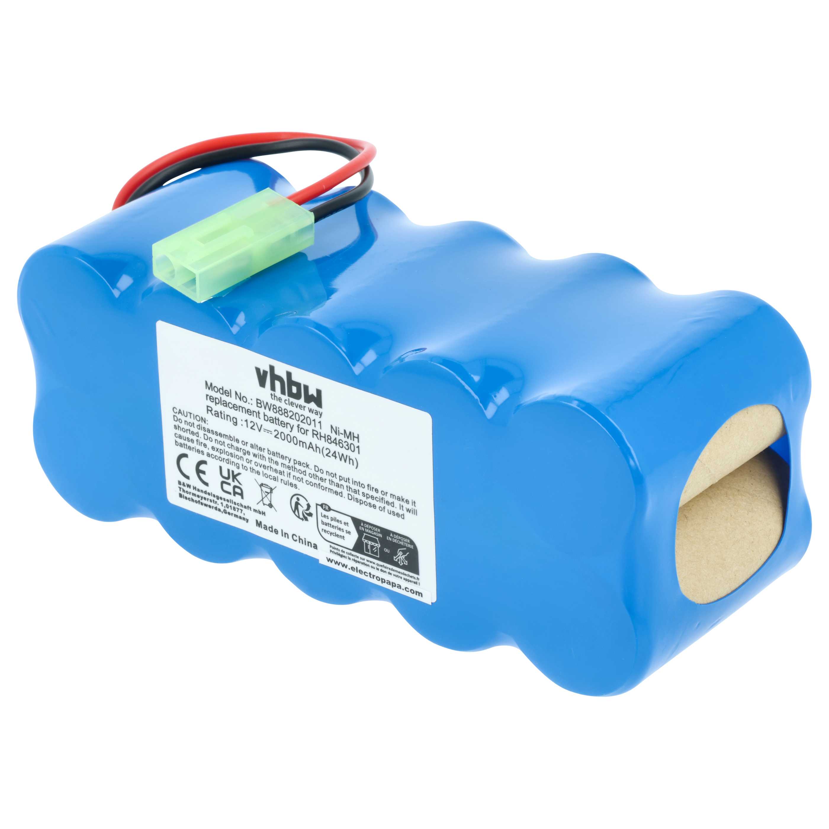 Battery replaces Rowenta RH5488, RD-ROW12VA for Tefal etc. 2000mAh, 12V, NiMH