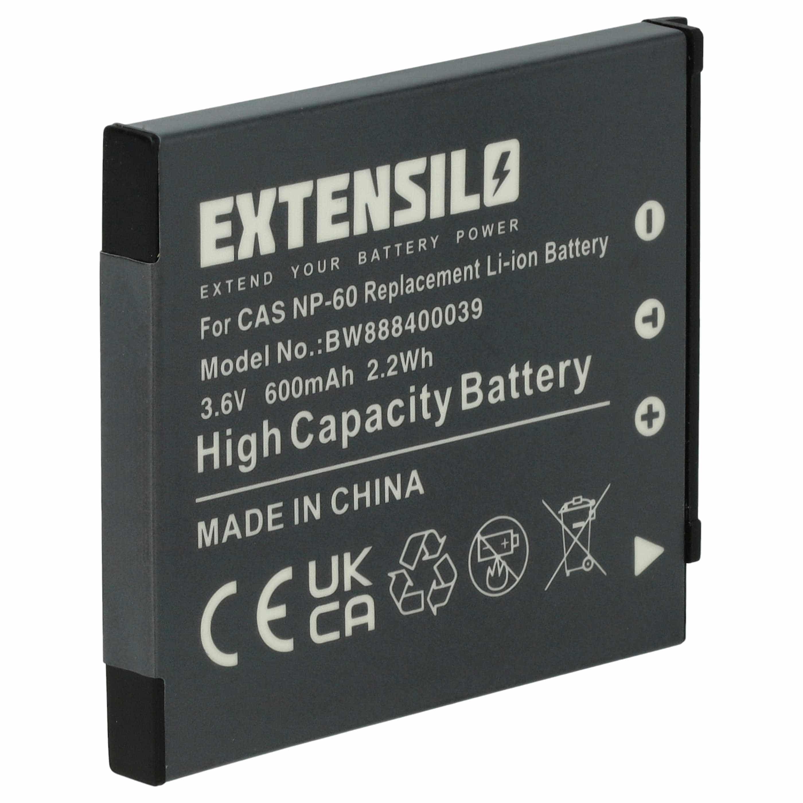 Battery replaces Casio NP-60 - 600mAh, 3.7V, Li-Ion