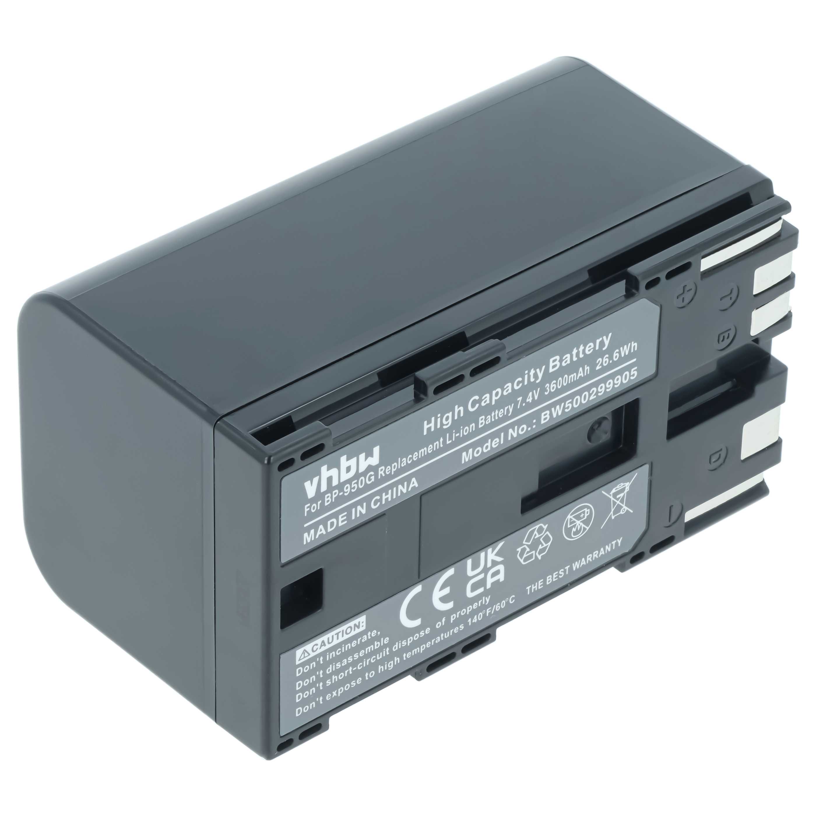 Videocamera Battery replaces Canon BP-975, BP-955, BP-925, BP-950G - 3600 mAh 7.4 V Li-Ion