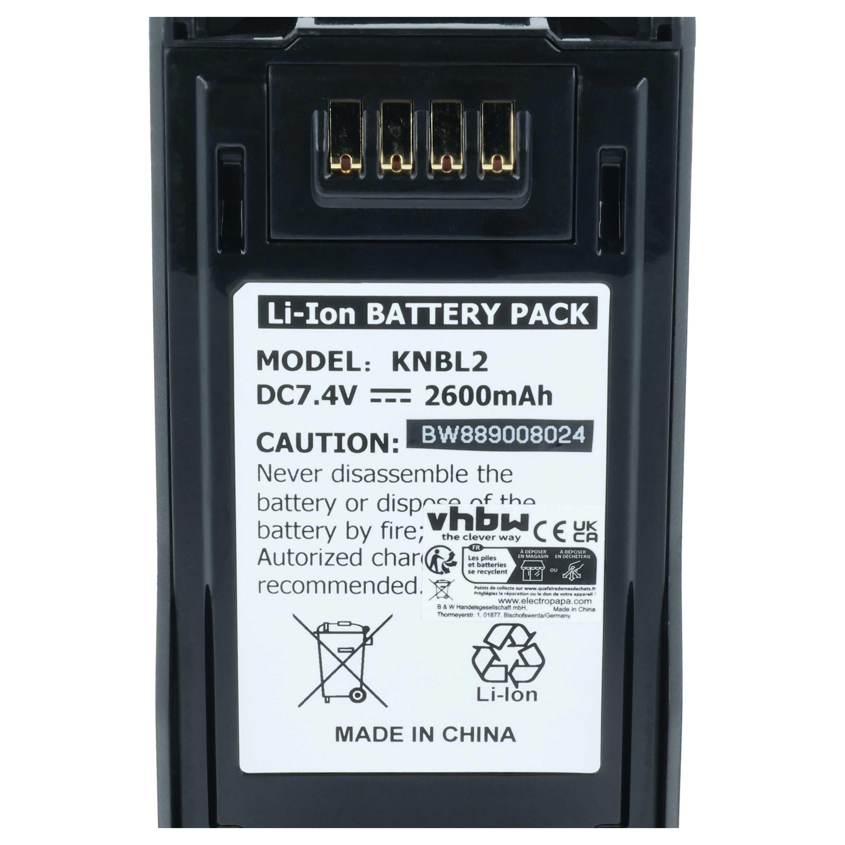 Batteria sostituisce Kenwood KNB-L2M, KNB-L2, KNB-L1, KNB-L3 per dispositivo radio - 2600mAh 7,4V Li-Ion
