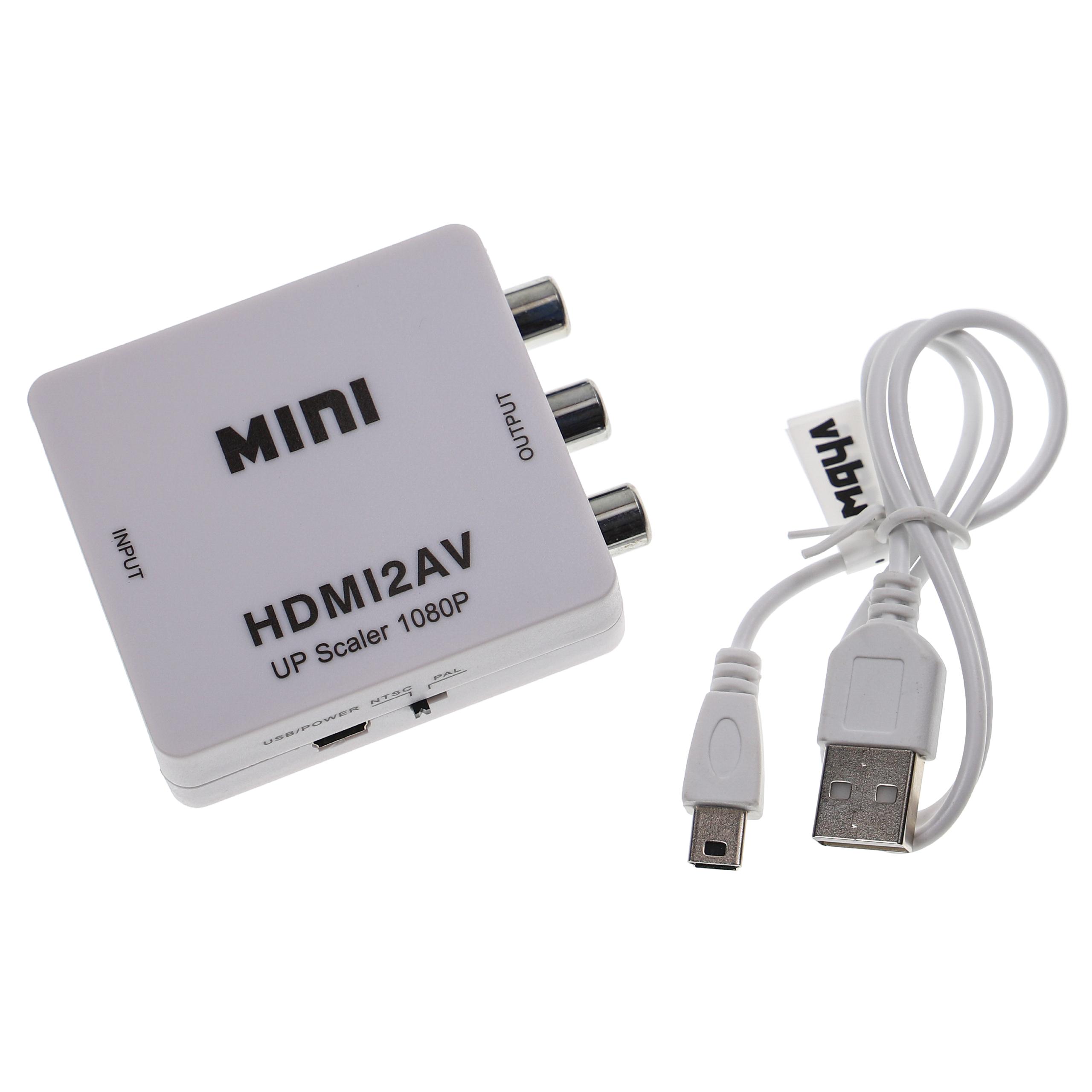 Adaptador HDMI a Cinch, AV RCA convertidor de audio y vídeo compuesto - Con cable USB mini blanco