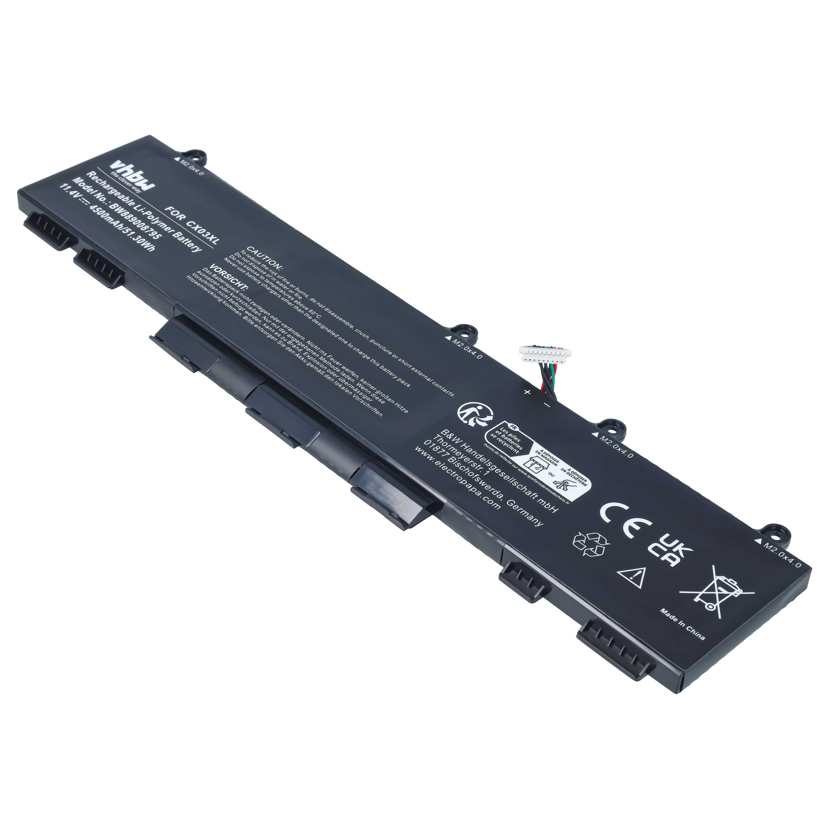 Notebook Battery replaces HP CX03053XL, CX03XL, L77624-421, HSTNN-LB8R - 4500 mAh 11.4 V Li-polymer