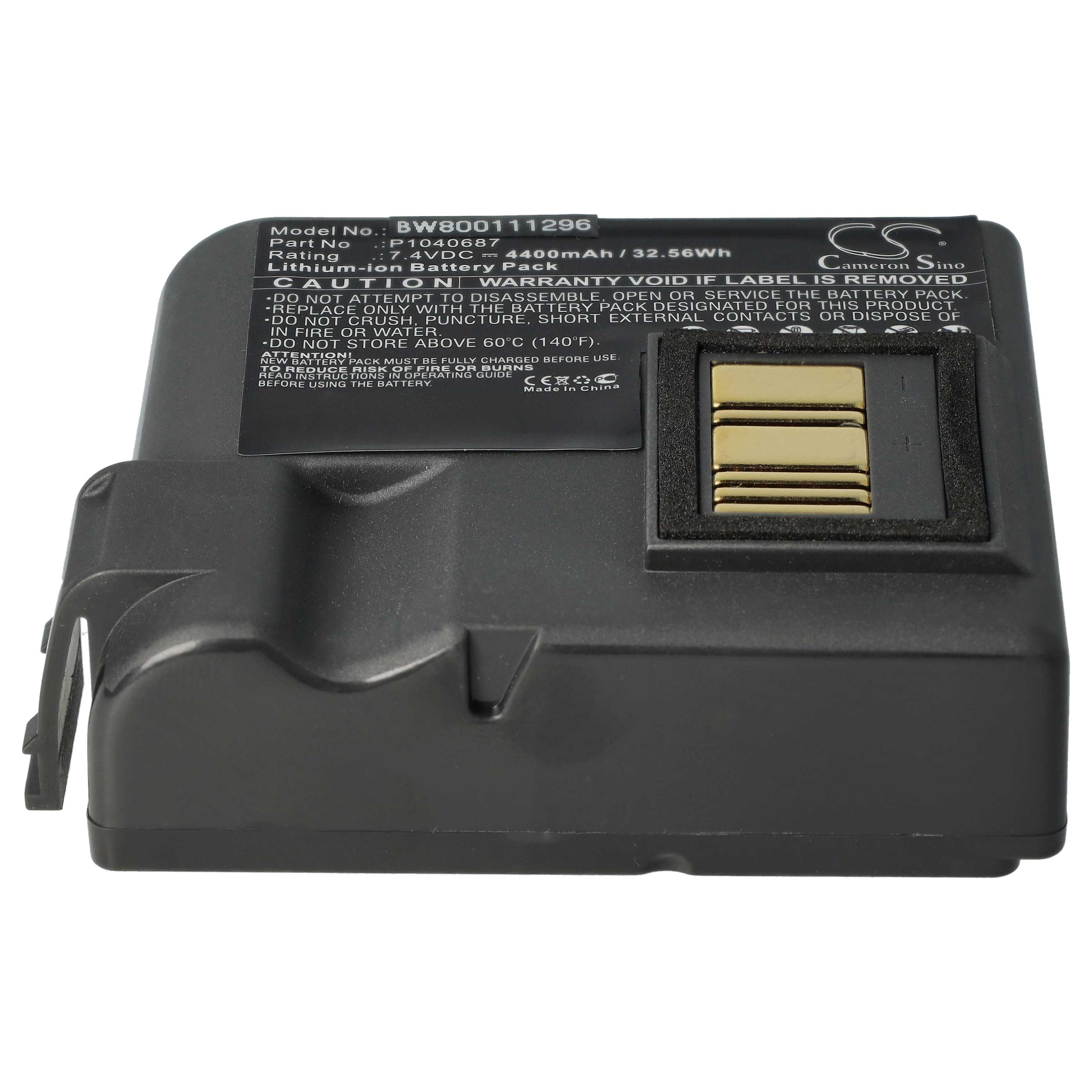 Batterie remplace Zebra BTRY-MPP-68MA1-01, P1050667-016, P1040687 pour imprimante - 4400mAh 7,4V Li-ion