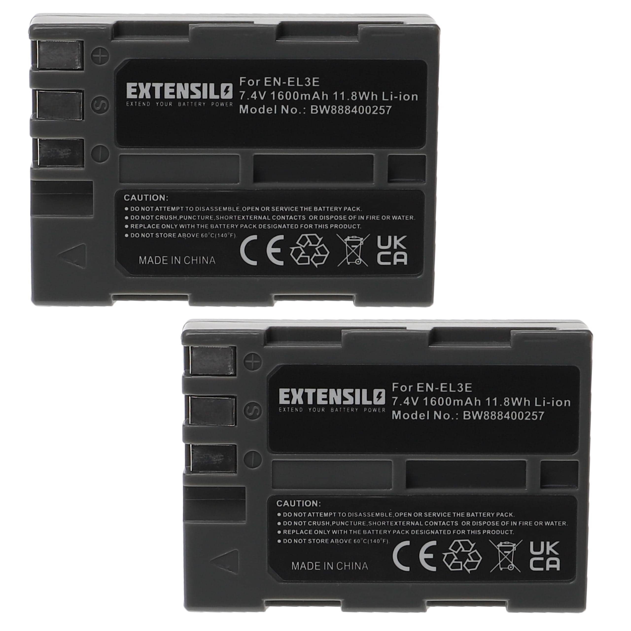 2x Battery replaces Nikon EN-EL3e - 1600mAh, 7.4V, Li-Ion
