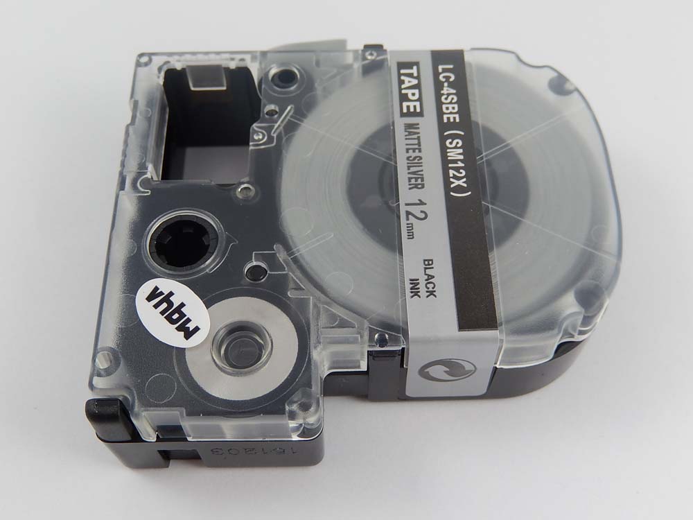 Label Tape as Replacement for Epson LC-4SBE - 12 mm Black to Silver
