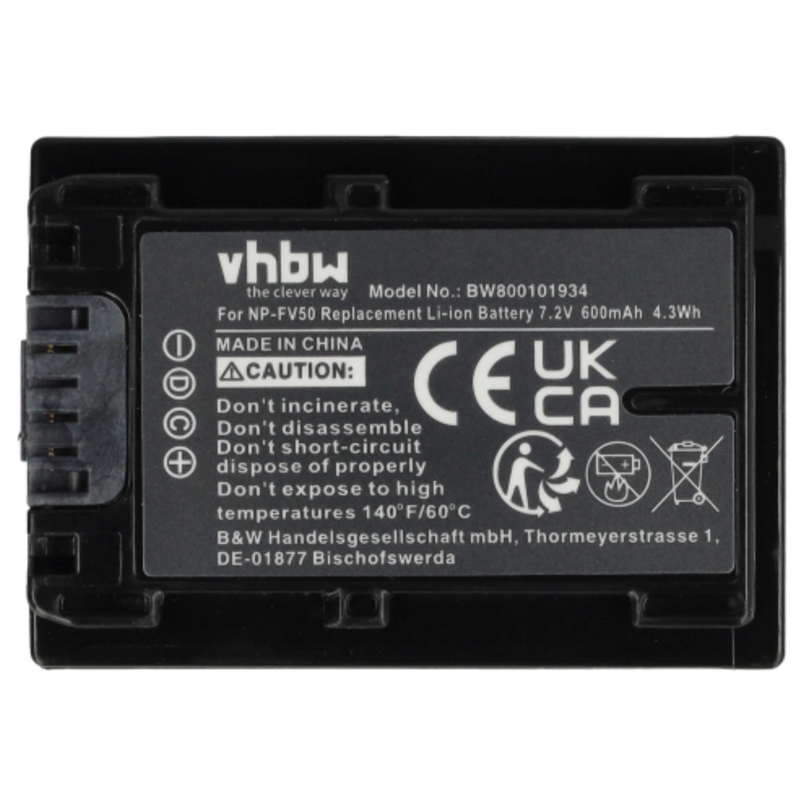 Videocamera 3x Battery replaces Sony NP-FV40, NP-FV50, NP-FV30 - 600 mAh 7.2 V Li-Ion