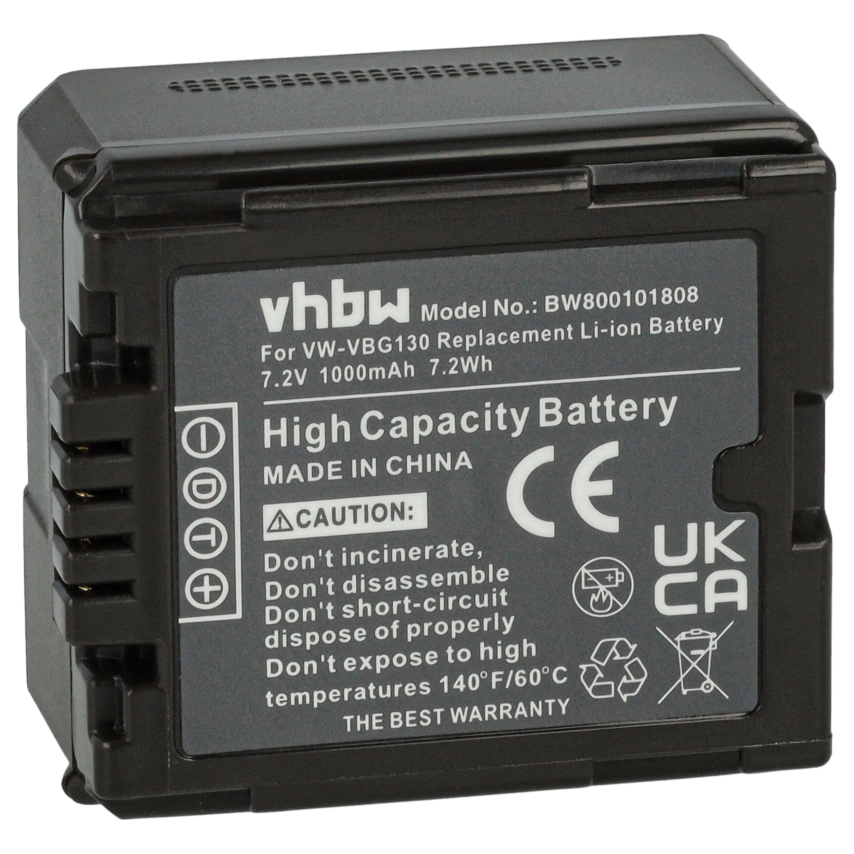Videocamera 3x Battery replaces Panasonic VW-VBG070, VW-VBG130, VW-VBG260 - 1000 mAh 7.2 V Li-Ion