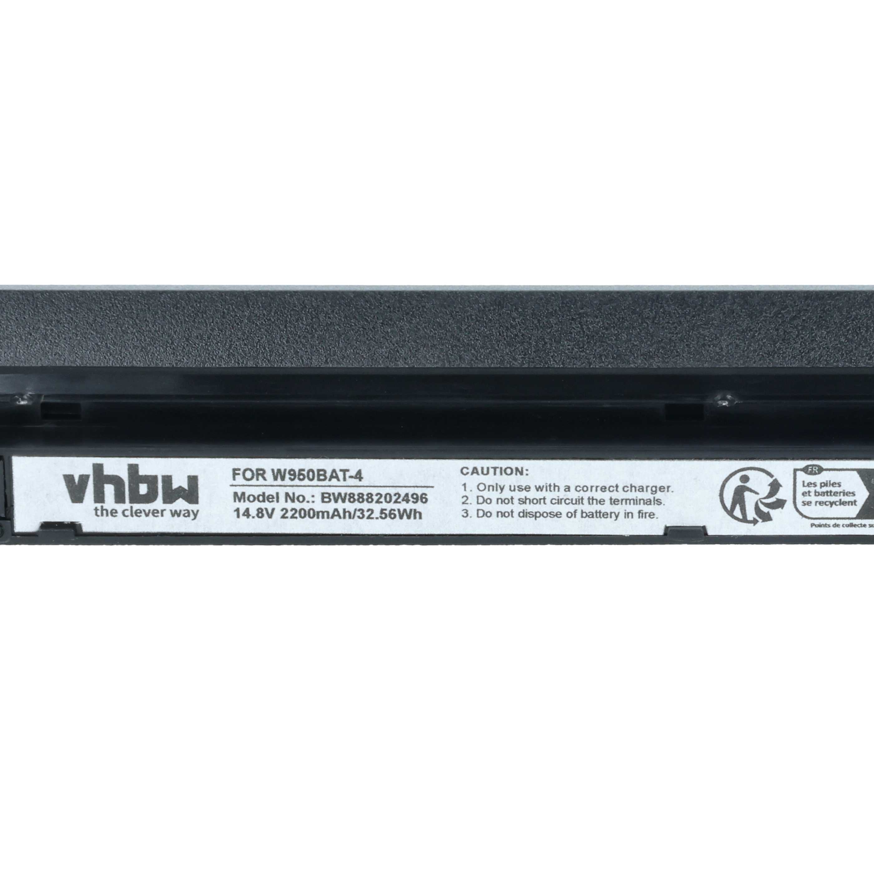 Notebook Battery replaces Clevo 6-87-W95KS, 6-87-W95KS-42F2, 6-87-W95KS-49F - 2200 mAh 14.8 V Li-Ion, black
